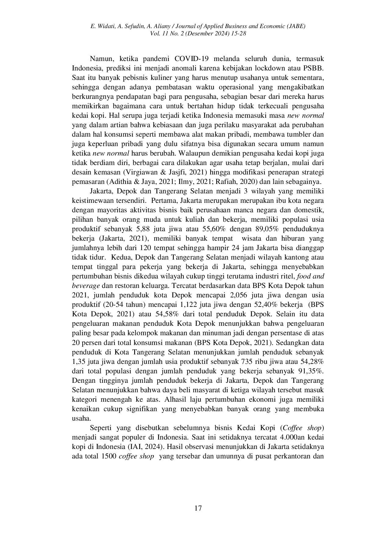 JURIS Implementasi Strategi Pemasaran Kedai Kopi di Wilayah Jakarta Depok dan Tangerang Selatan