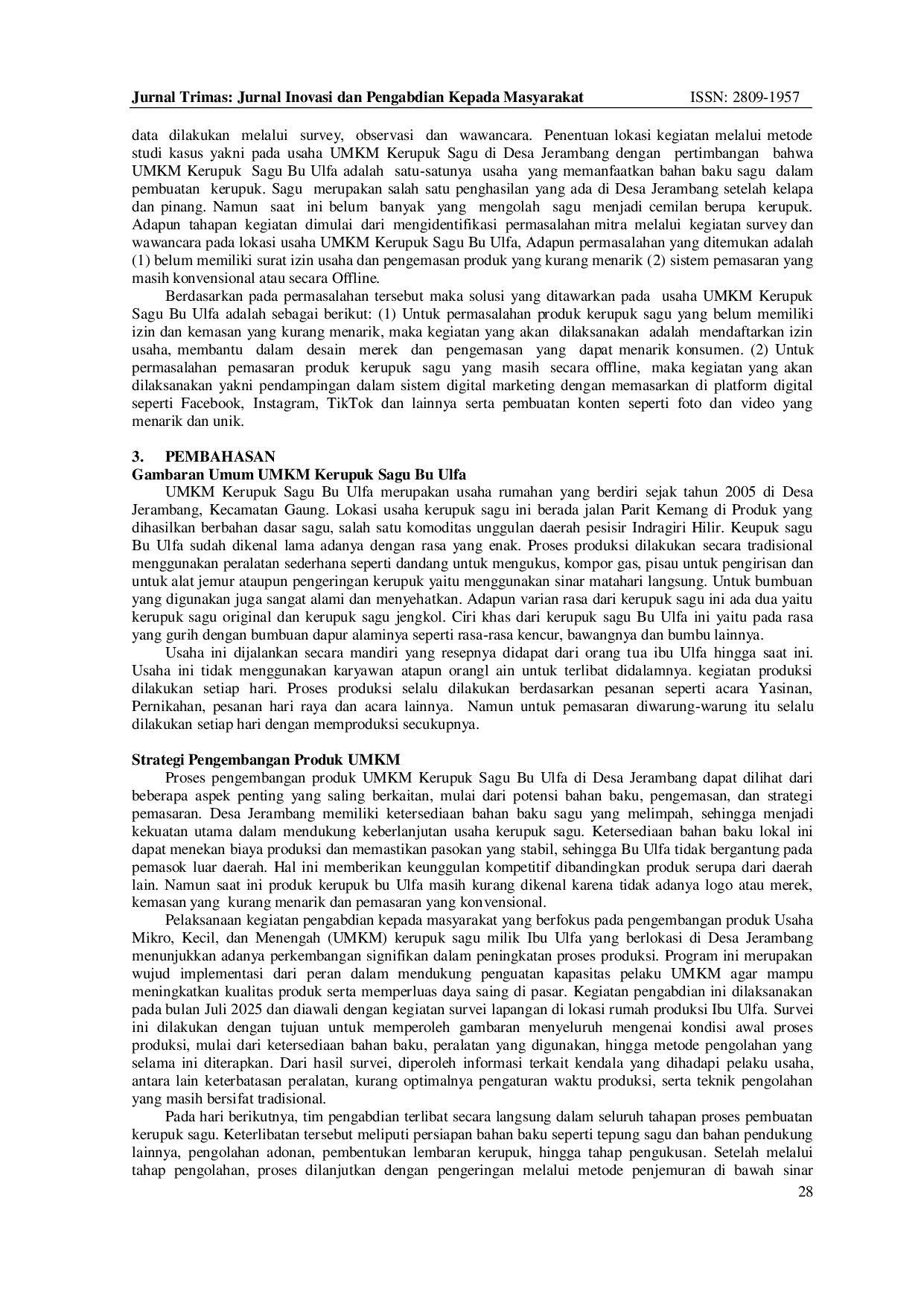 JURIS Strategi Pengembangan Produk UMKM Kerupuk Sagu di Desa Jerambang Kecamatan Gaung