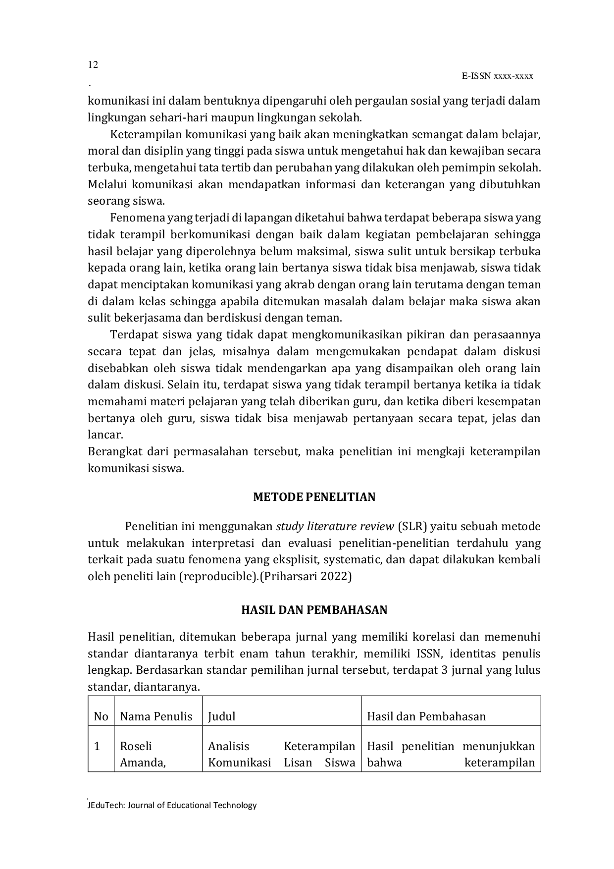 JURIS Study Literature Review Analysis Communication Skills Students