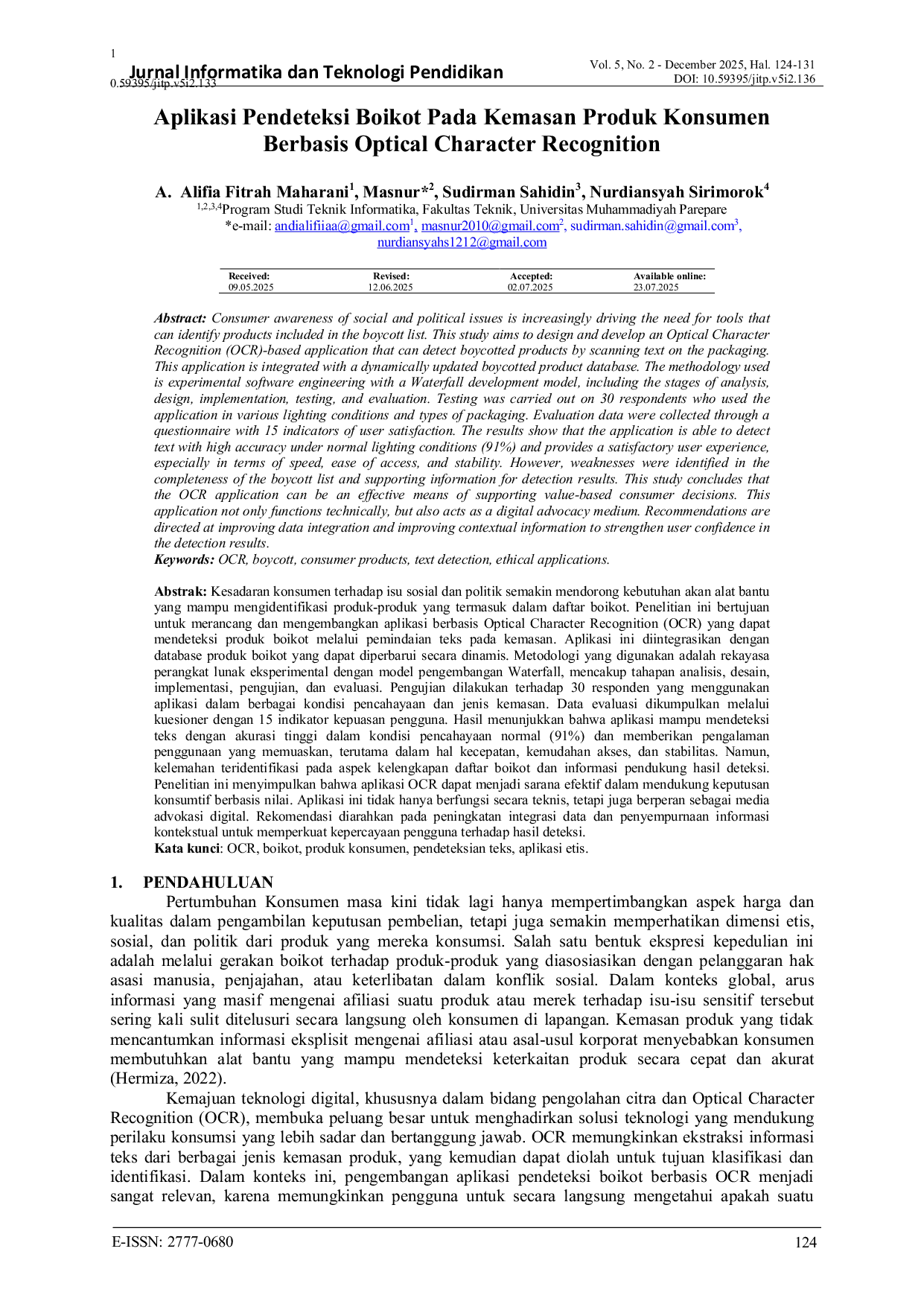 JURIS Aplikasi Pendeteksi Boikot Pada Kemasan Produk Konsumen Berbasis Optical Character Recognition
