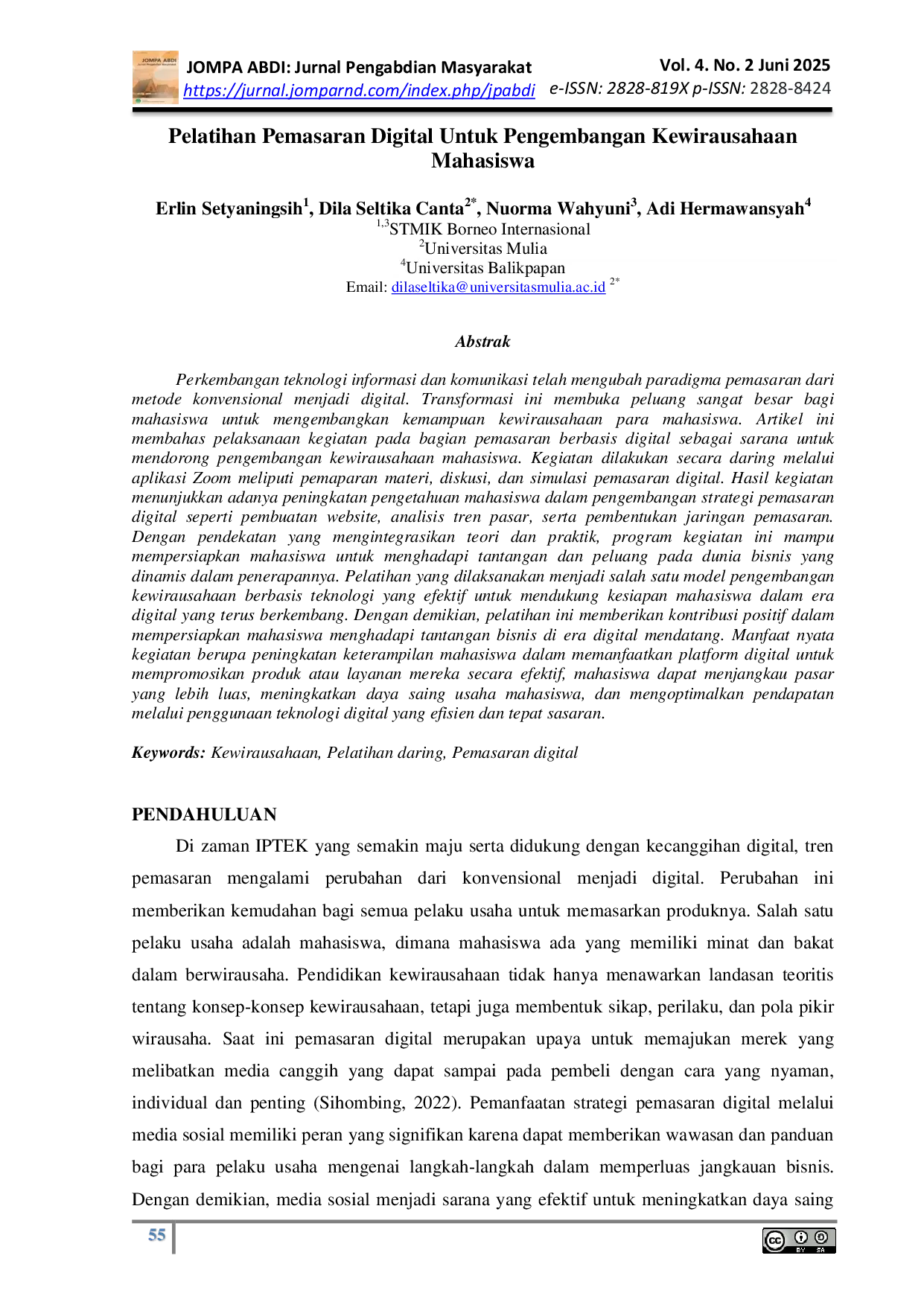 JURIS Pelatihan Pemasaran Digital Untuk Pengembangan Kewirausahaan Mahasiswa