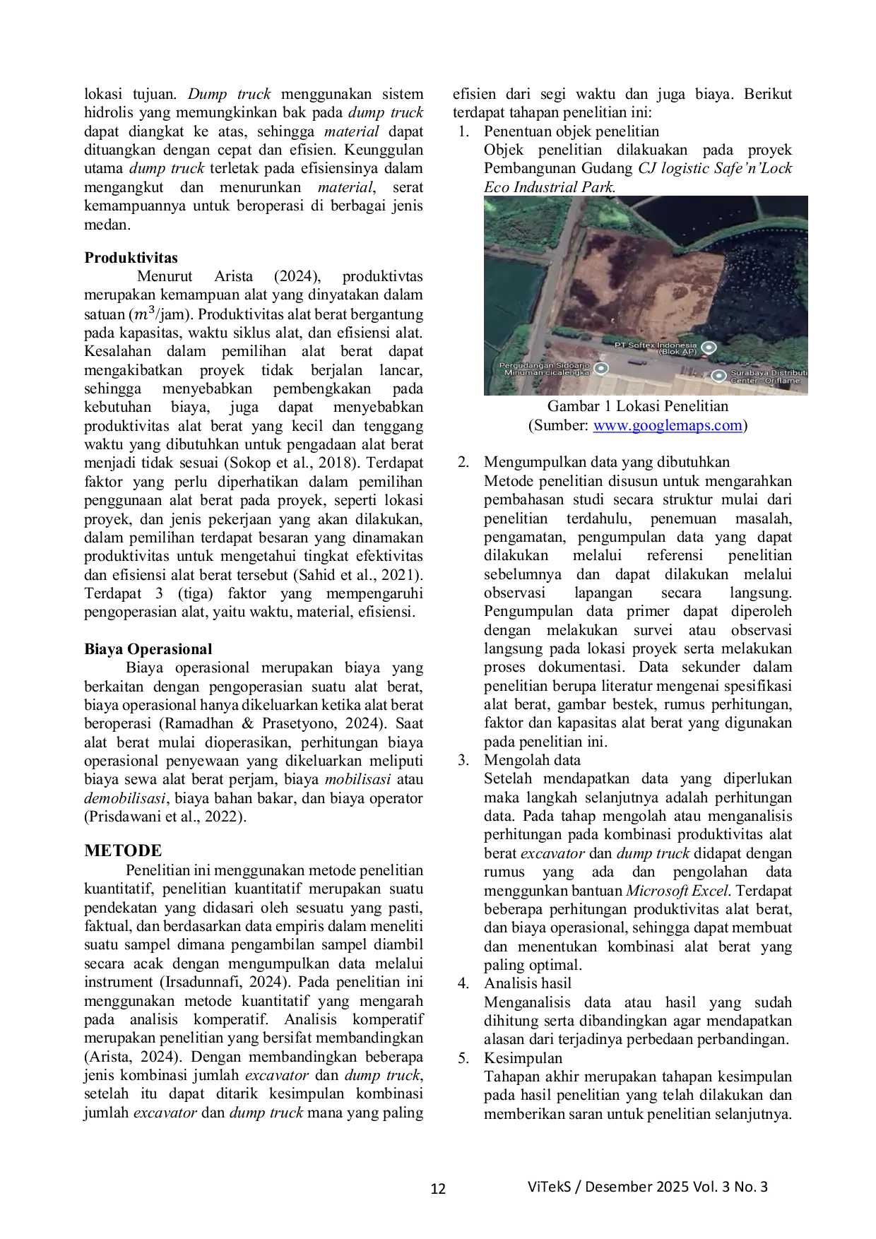 JURIS Produktivitas Kombinasi Pemakaian Alat Berat Excavator dan Dump Truck pada Pekerjaan Galian Proyek Pembangunan Gudang CJ Logistic Safe n Lock Eco Industrial Park