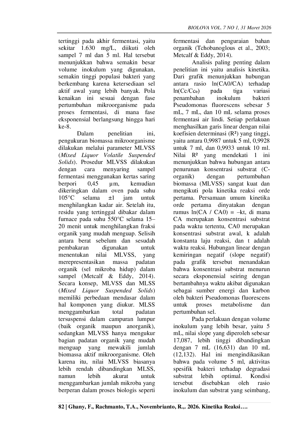 JURIS Kinetika Reaksi Pertumbuhan Bakteri Pseudomonas Fluorescens Pada Proses Fermentasi Air Lindi