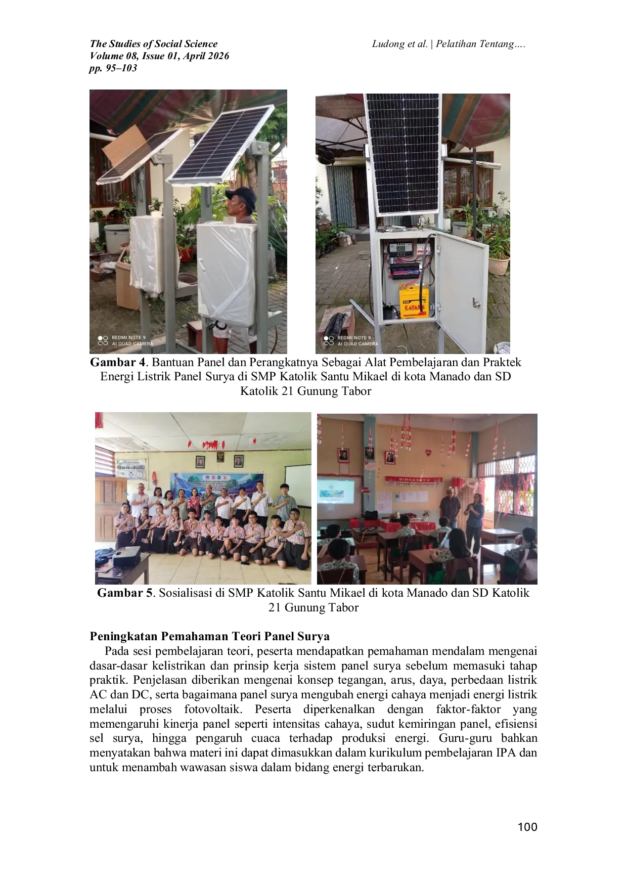 JURIS Pelatihan Tentang Pembelajaran Energi Listrik Panel Surya di Sekolah Dasar Katolik 21 Gunung Tabor dan Sekolah Menengah Pertama Katolik Santu Mikael di Kota Manado