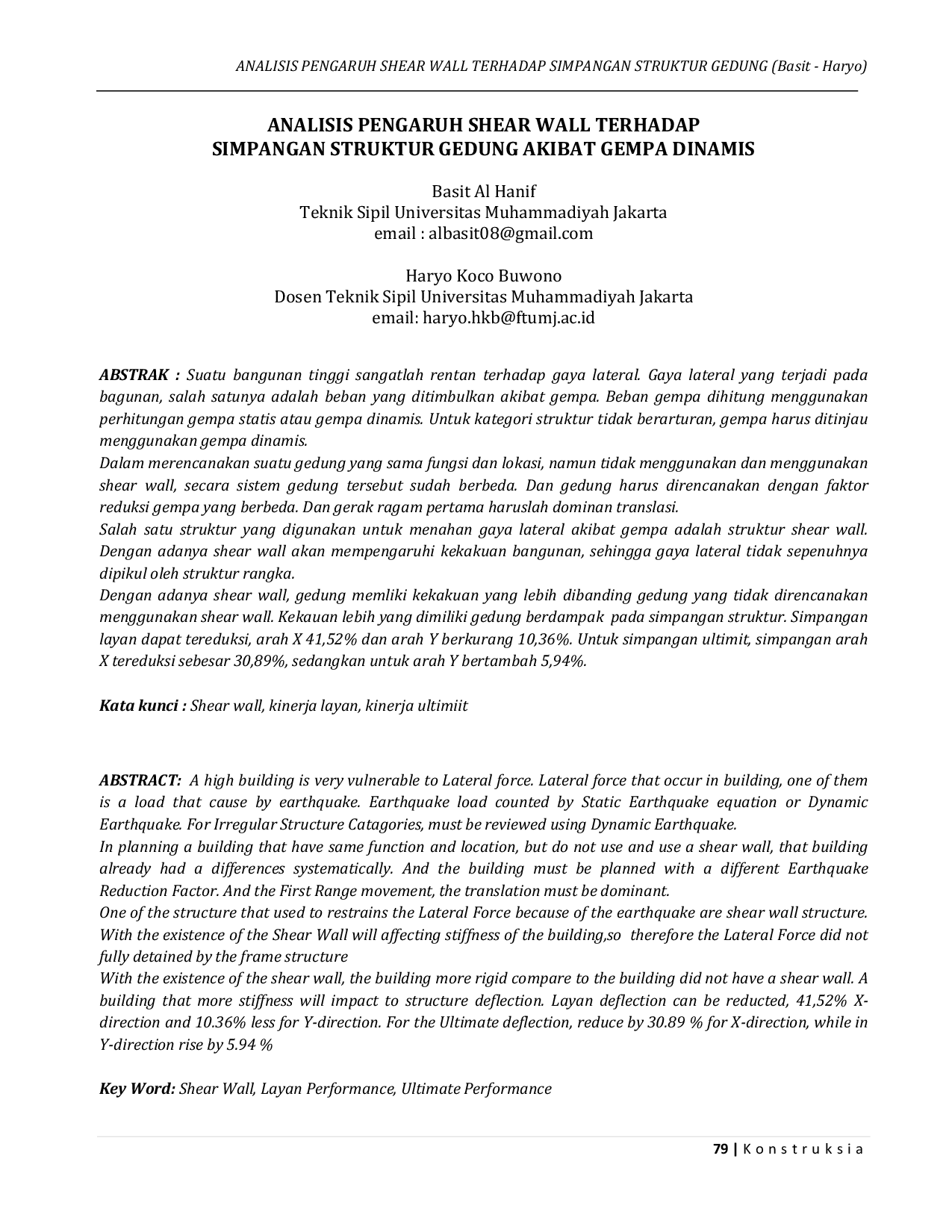 JURIS Analisis Pengaruh Shear Wall Terhadap Simpangan Struktur Gedung