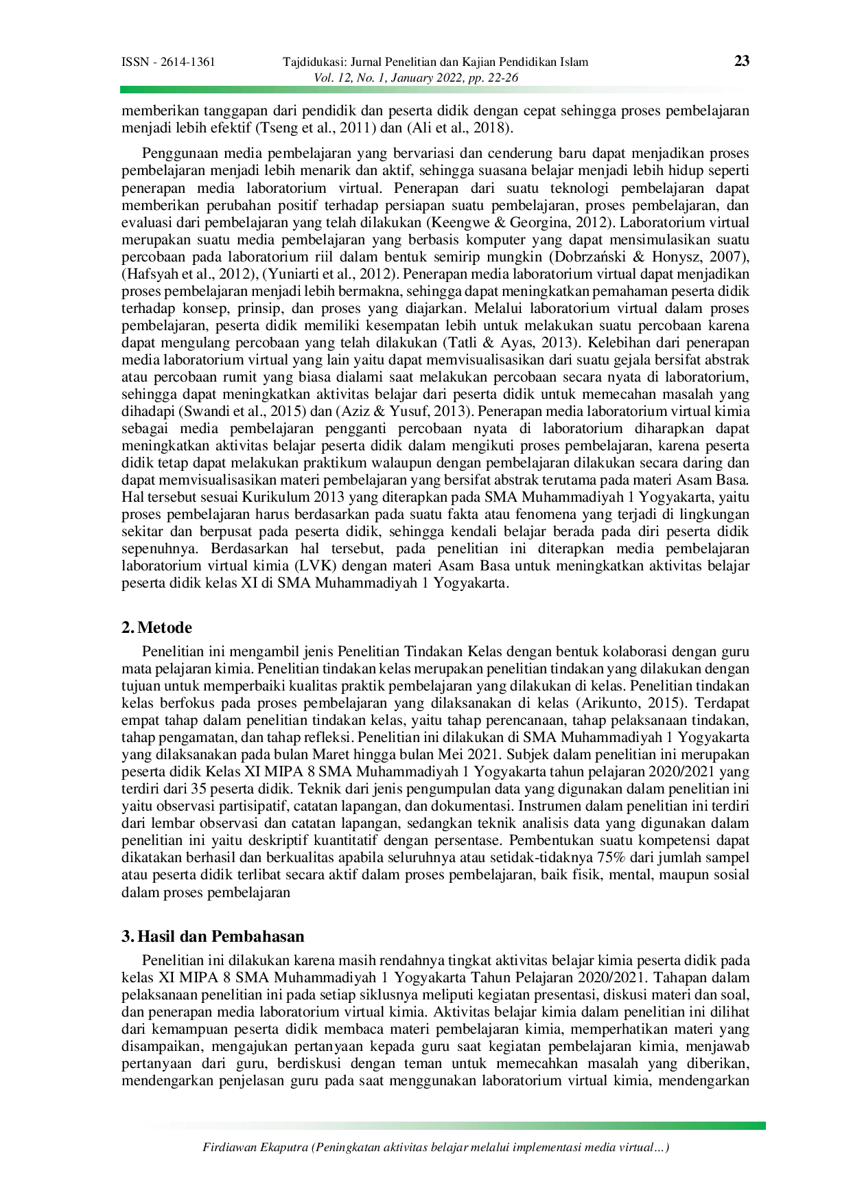 JURIS Peningkatan aktivitas belajar melalui implementasi media virtual laboratorium kimia pada masa pandemi covid 19