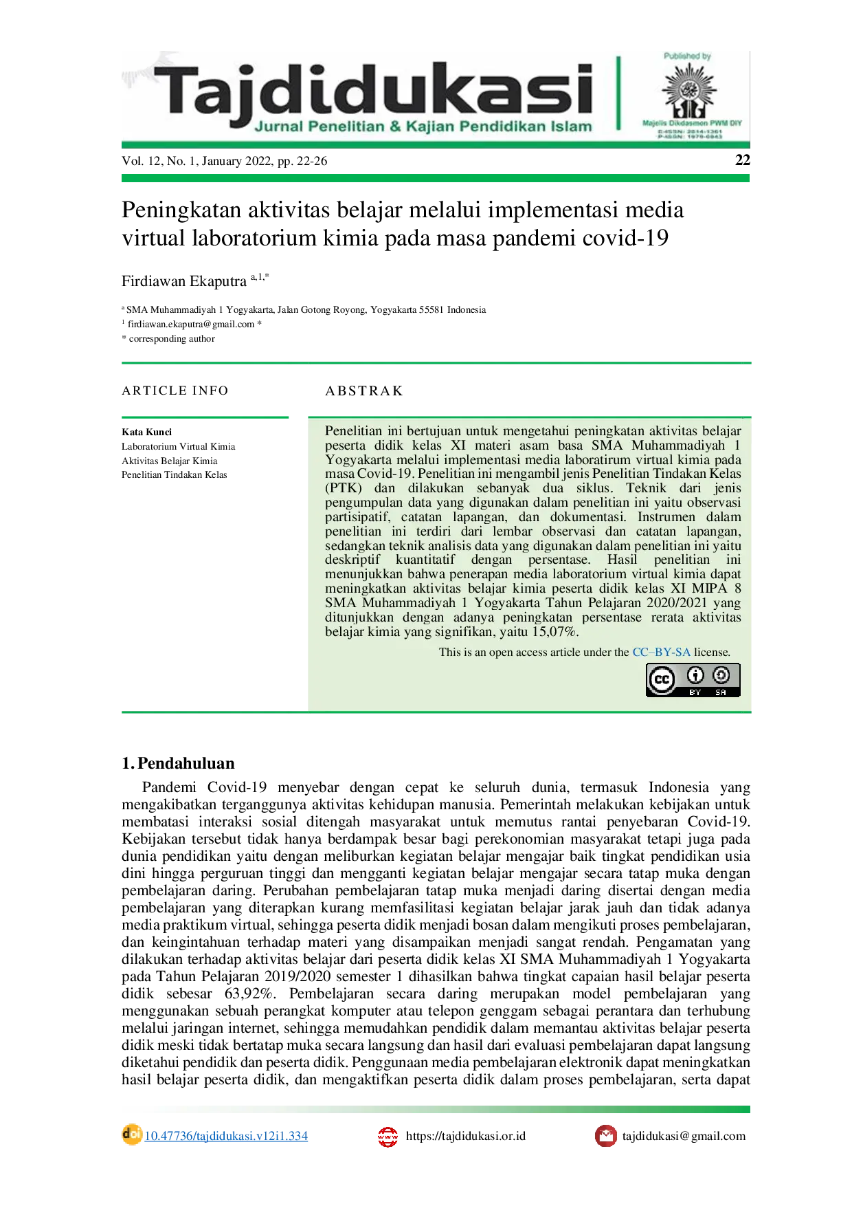 JURIS Peningkatan aktivitas belajar melalui implementasi media virtual laboratorium kimia pada masa pandemi covid 19