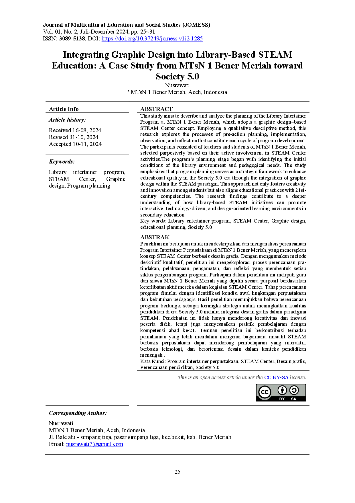 juris Integrating Graphic Design into Library Based STEAM Education A Case Study from MTsN 1 Bener Meriah toward Society 5 0