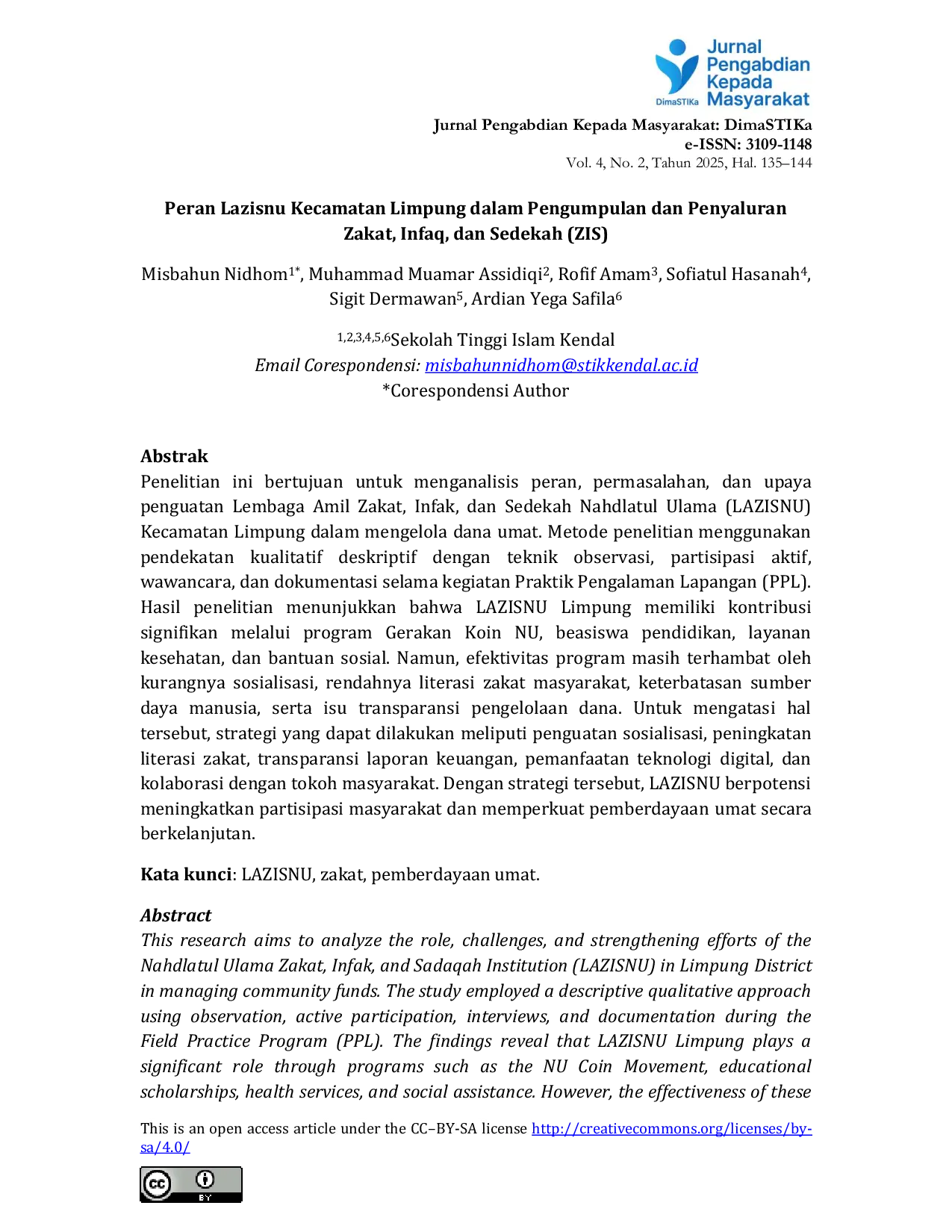 JURIS Peran Lazisnu Kecamatan Limpung dalam Pengumpulan dan Penyaluran Zakat Infaq dan Sedekah ZIS