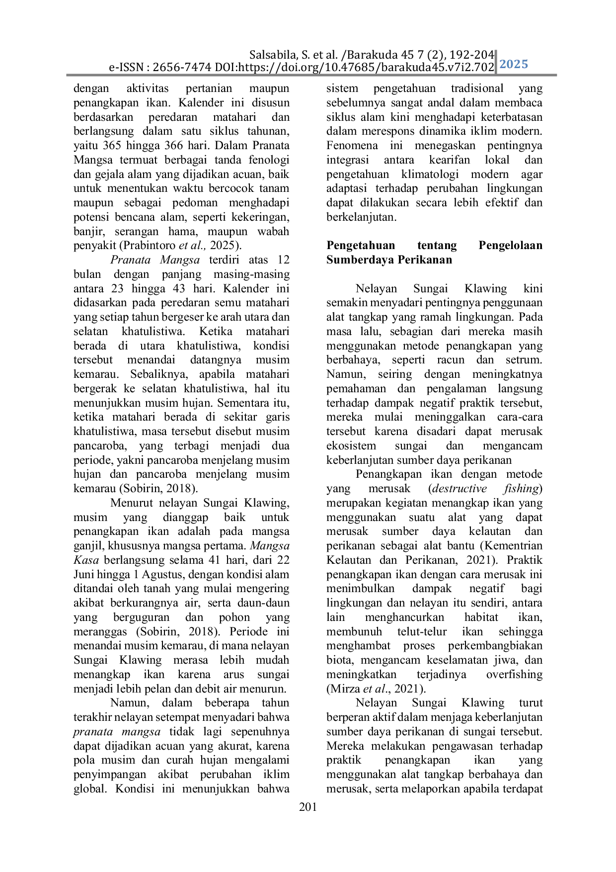 JURIS Local Wisdom Practices in Managing Fisheries Resources of the Klawing River