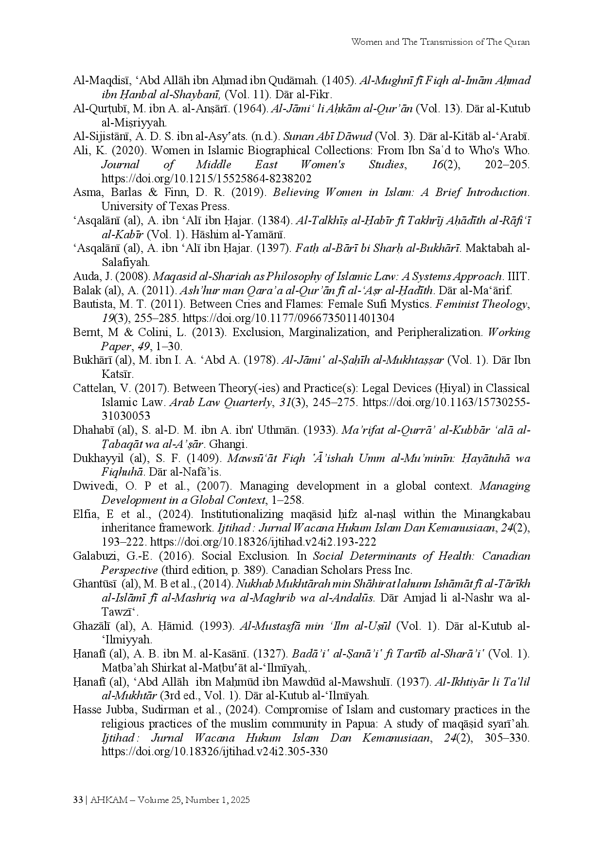 juris Women and the Transmission of the Quran Marginalization Legal Strategies and MaqAid al Shar ah Based Resolution