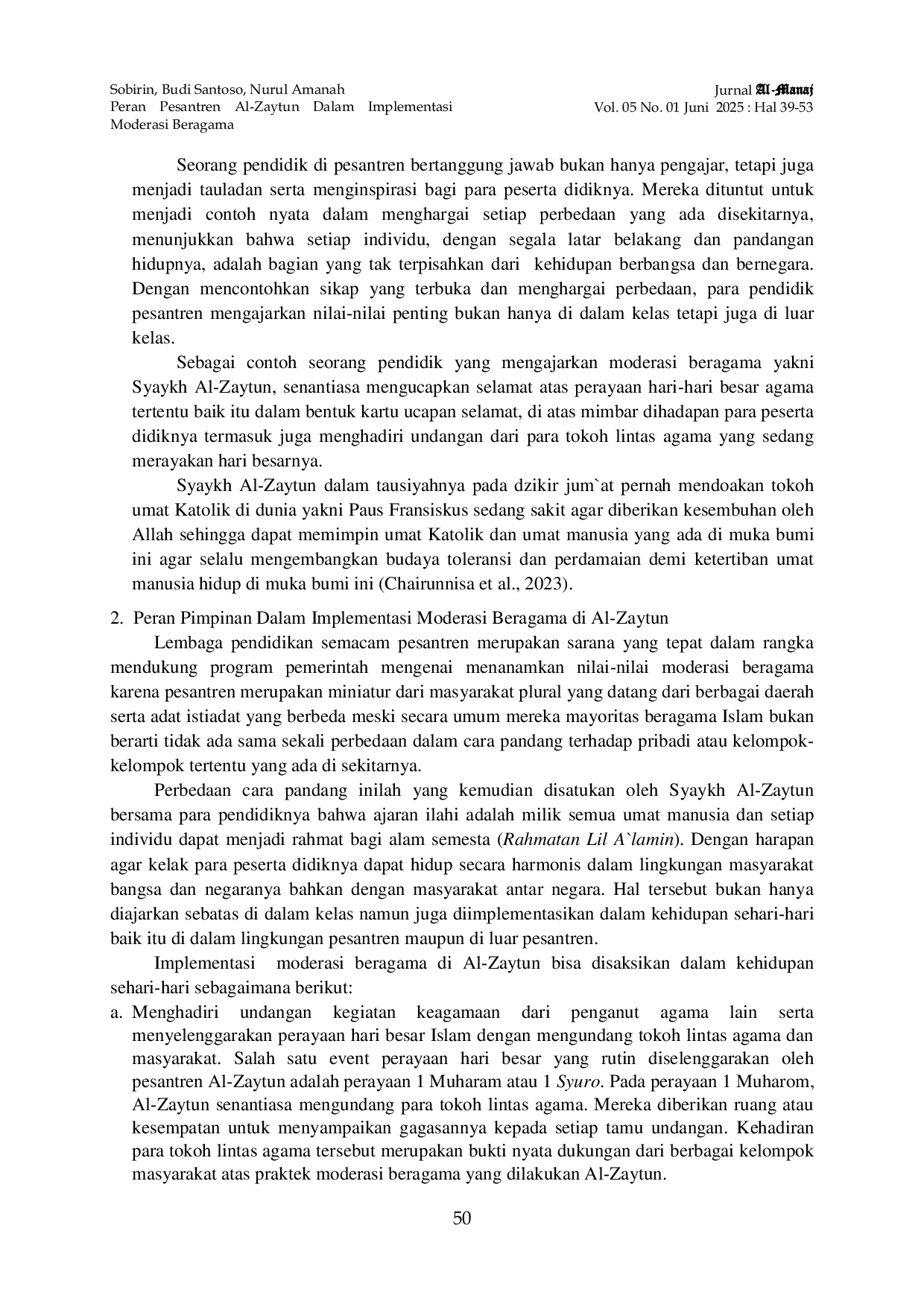 JURIS Peran Pesantren Al Zaytun Dalam Implementasi Moderasi Beragama