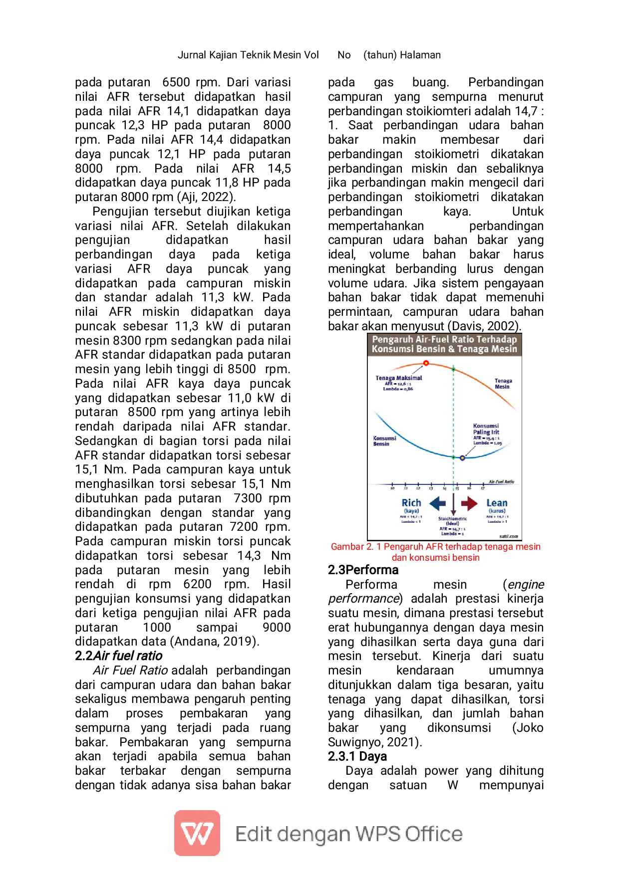 JURIS Analisa Pengaruh Variasi Nilai Air Fuel Ratio AFR Terhadap Prestasi Mesin