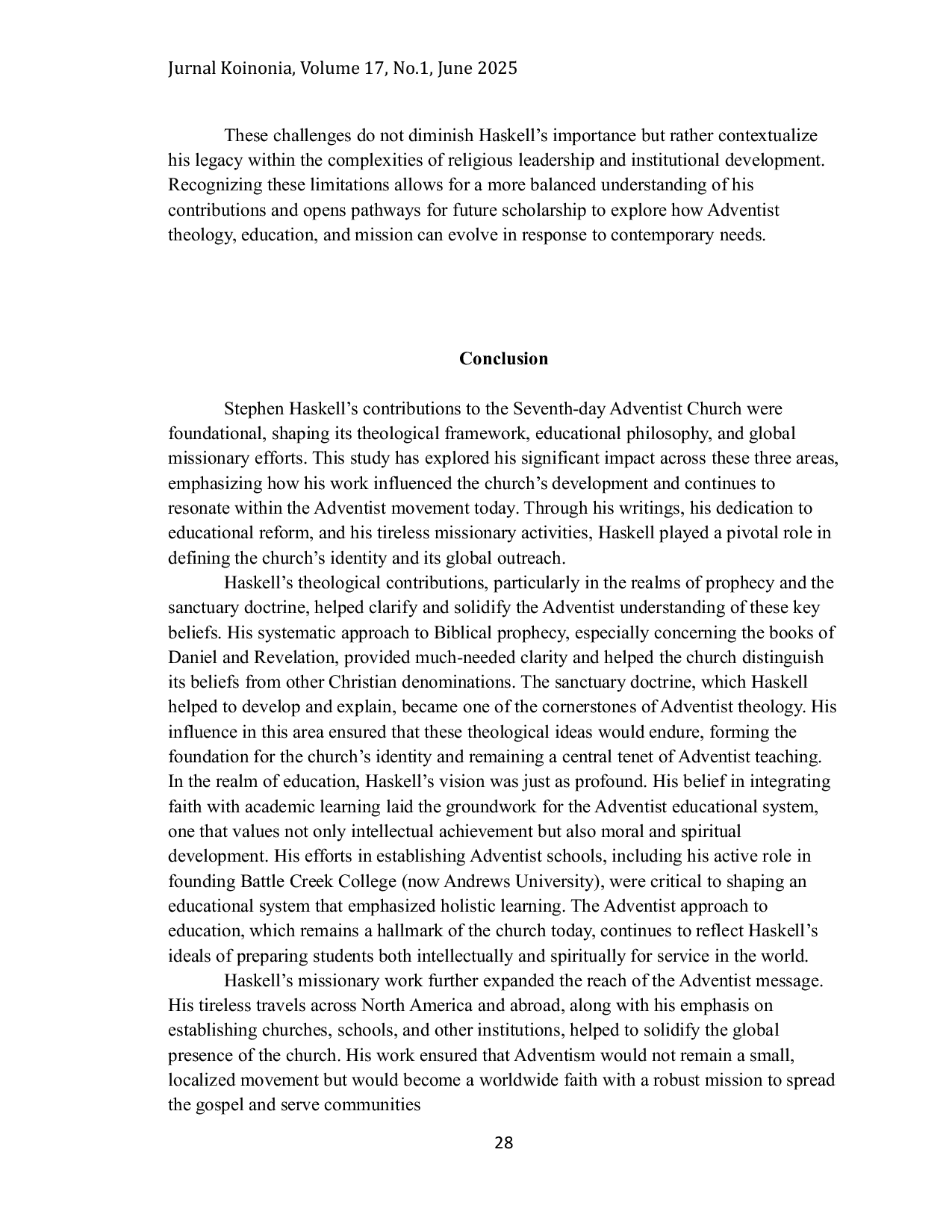 JURIS Exploring the Life and Legacy of Stephen Haskell Pioneer of Adventist Theology and Education