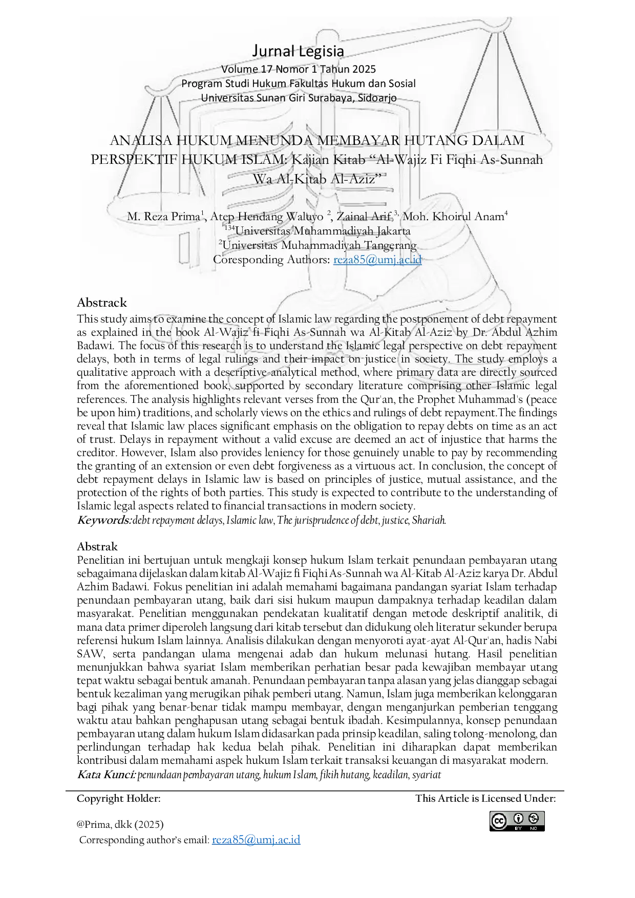 JURIS Analisa Hukum Menunda Membayar Hutang dalam Prespektif Hukum Islam Kajian Kitab Al Wajiz Fi Fiqhi As Sunnah Wa Al Kitab Al Aziz
