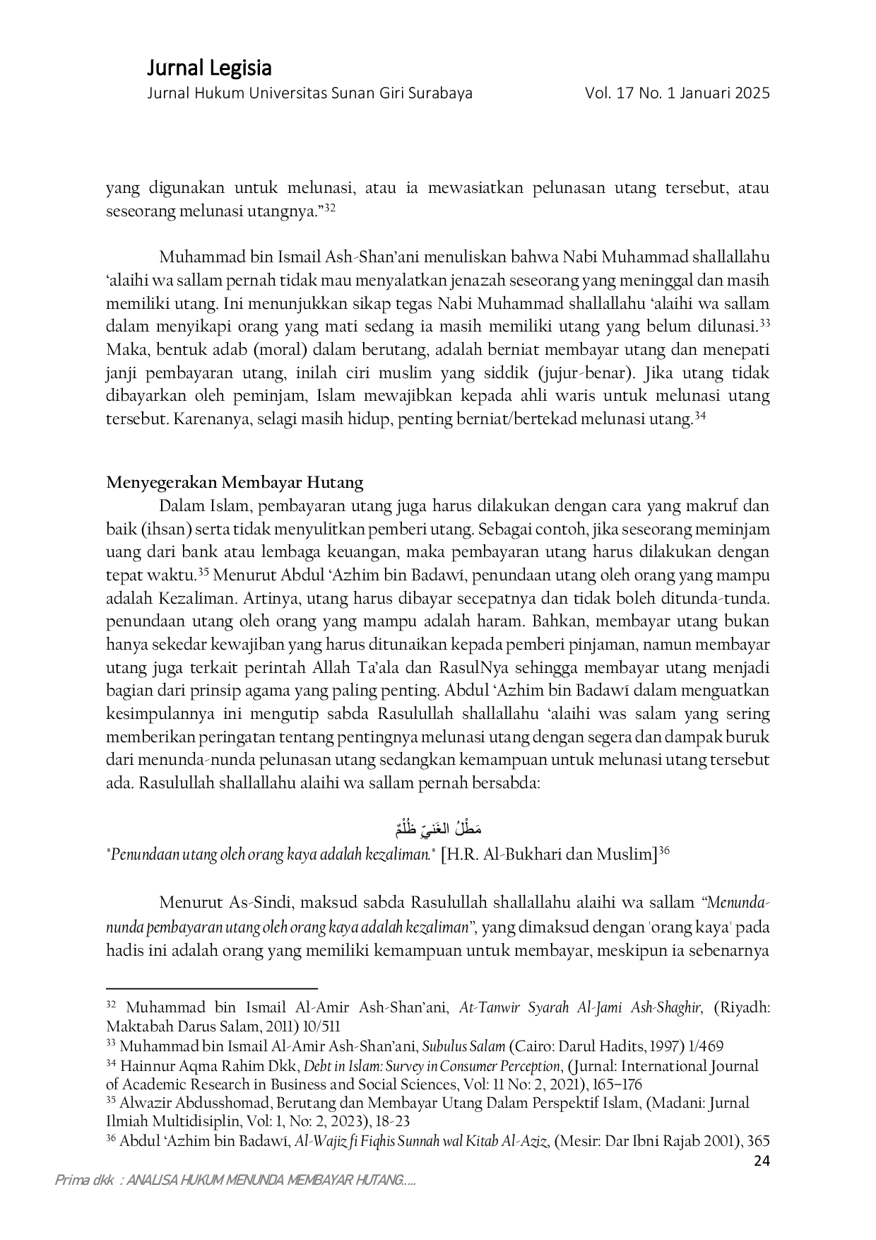 JURIS Analisa Hukum Menunda Membayar Hutang dalam Prespektif Hukum Islam Kajian Kitab Al Wajiz Fi Fiqhi As Sunnah Wa Al Kitab Al Aziz