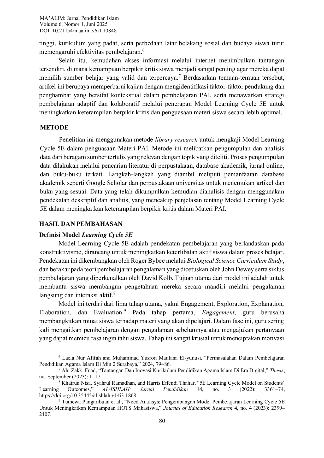 JURIS Model Learning Cycle 5E untuk Meningkatkan Keterampilan Berpikir Kritis dan Penguasaan Materi PAI