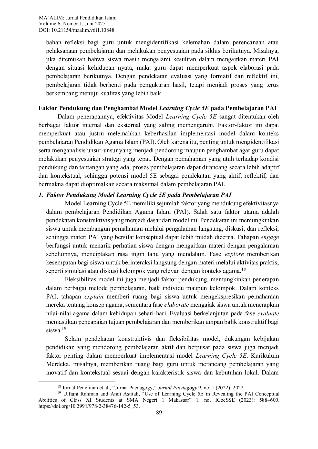 JURIS Model Learning Cycle 5E untuk Meningkatkan Keterampilan Berpikir Kritis dan Penguasaan Materi PAI