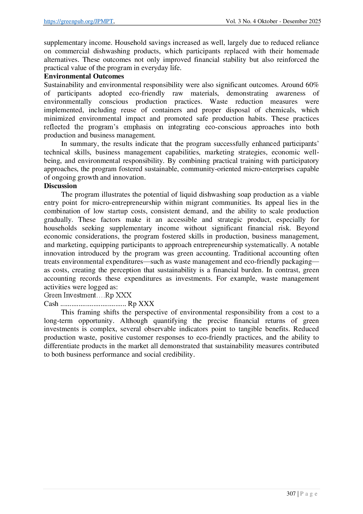 juris Micro Entrepreneurial Potential by Self Producing Liquid Dishwashing Soap Community Empowerment Through Green Accounting and MBKM Framework