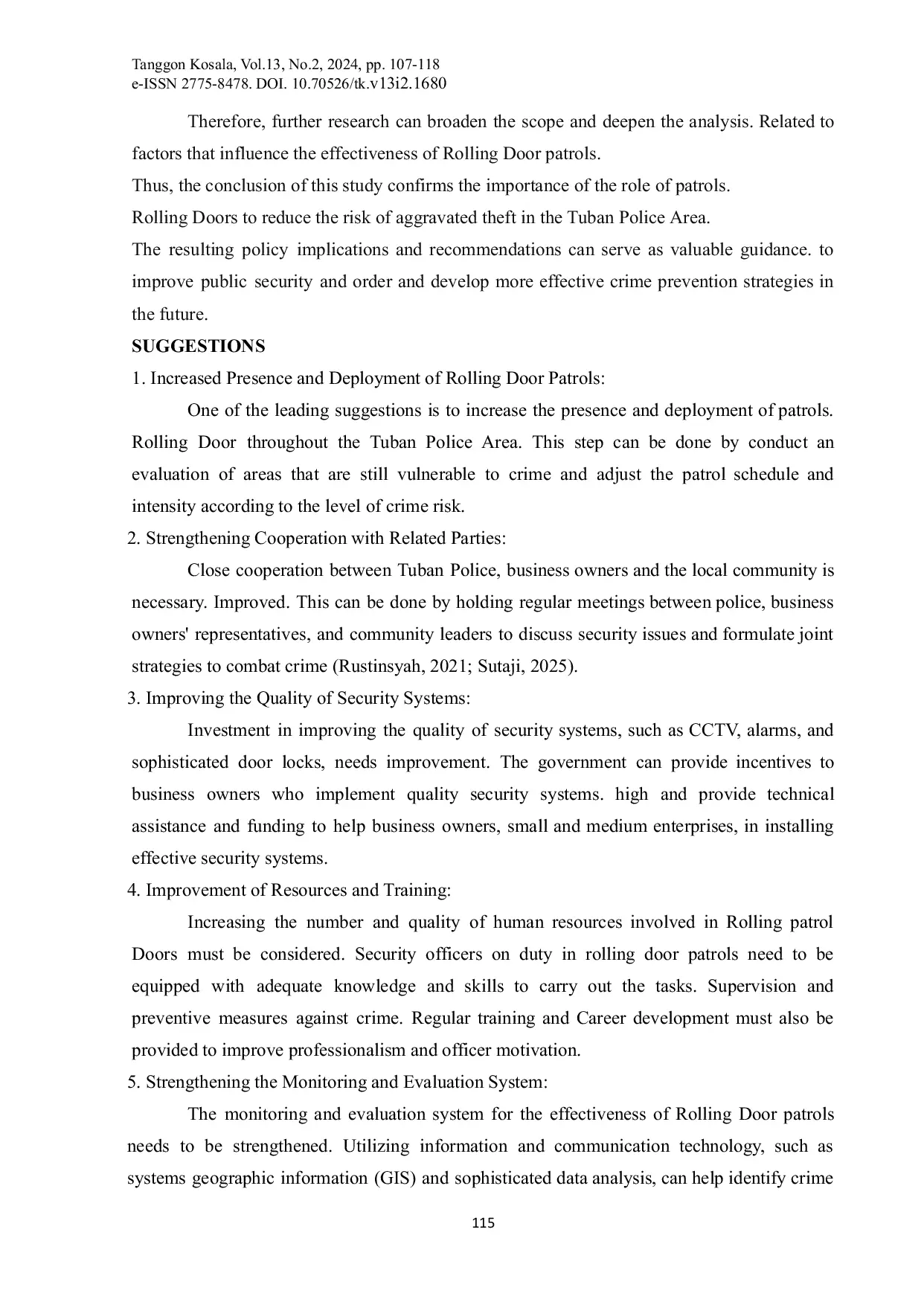 JURIS The Role of Rolling Door Patrols in Reducing the Risk of Theft with Weighting in Tuban Police Area