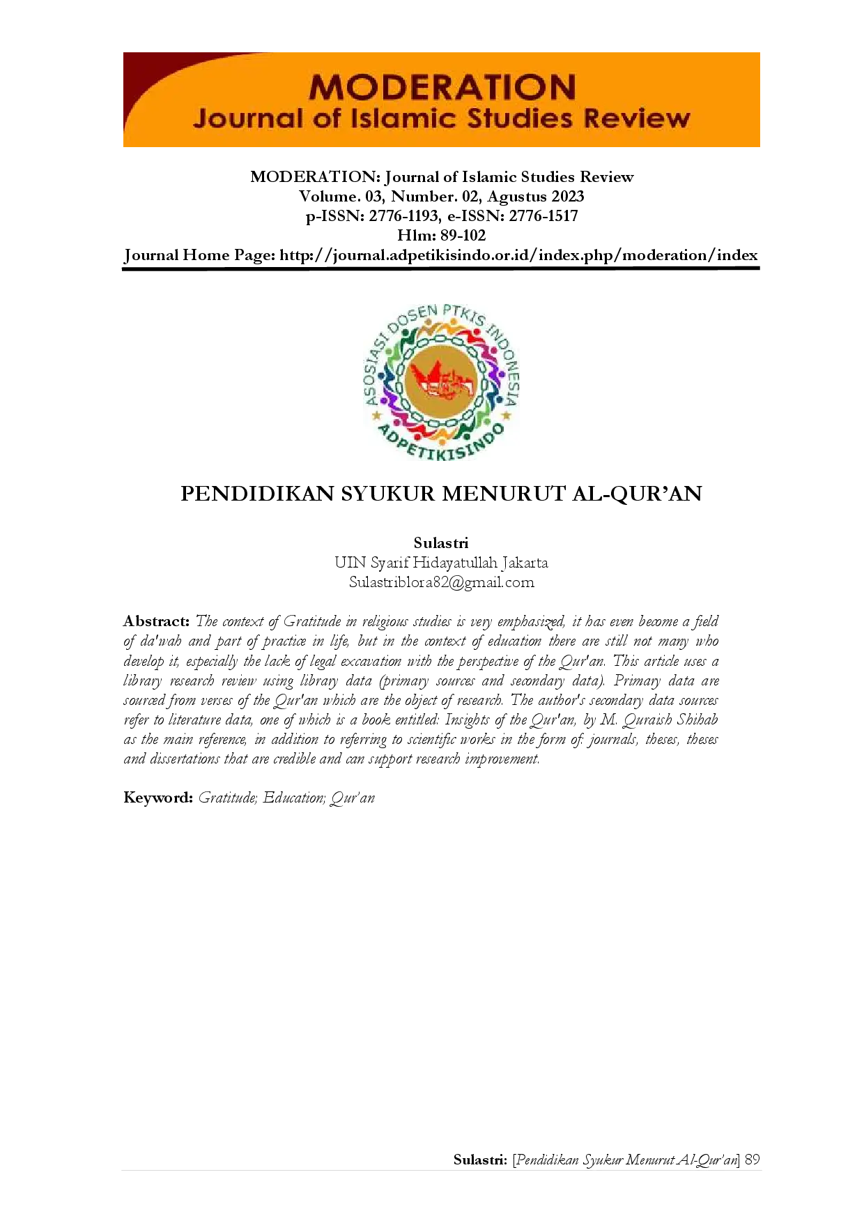 juris Pendidikan Syukur Menurut Al Qur an