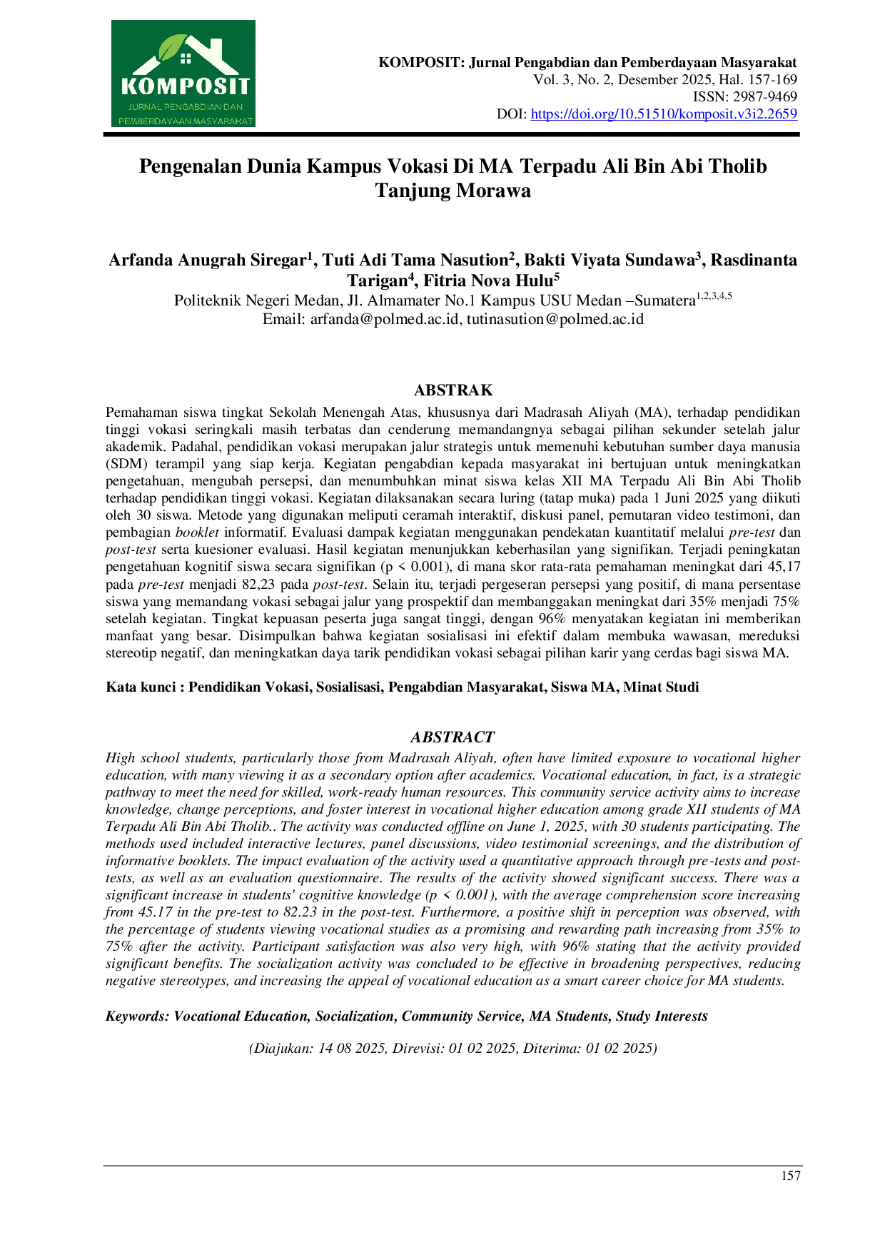 JURIS Pengenalan Dunia Kampus Vokasi Di MA Terpadu Ali Bin Abi Tholib Tanjung Morawa