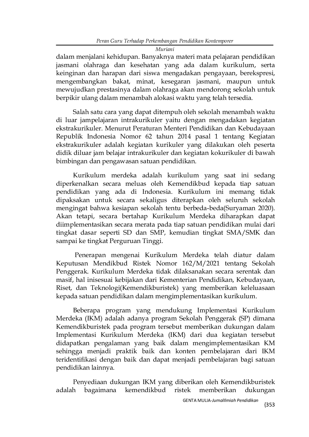 JURIS Peran Guru Terhadap Perkembangan Pendidikan Kontemporer Terhadap Kurikulum Merdeka