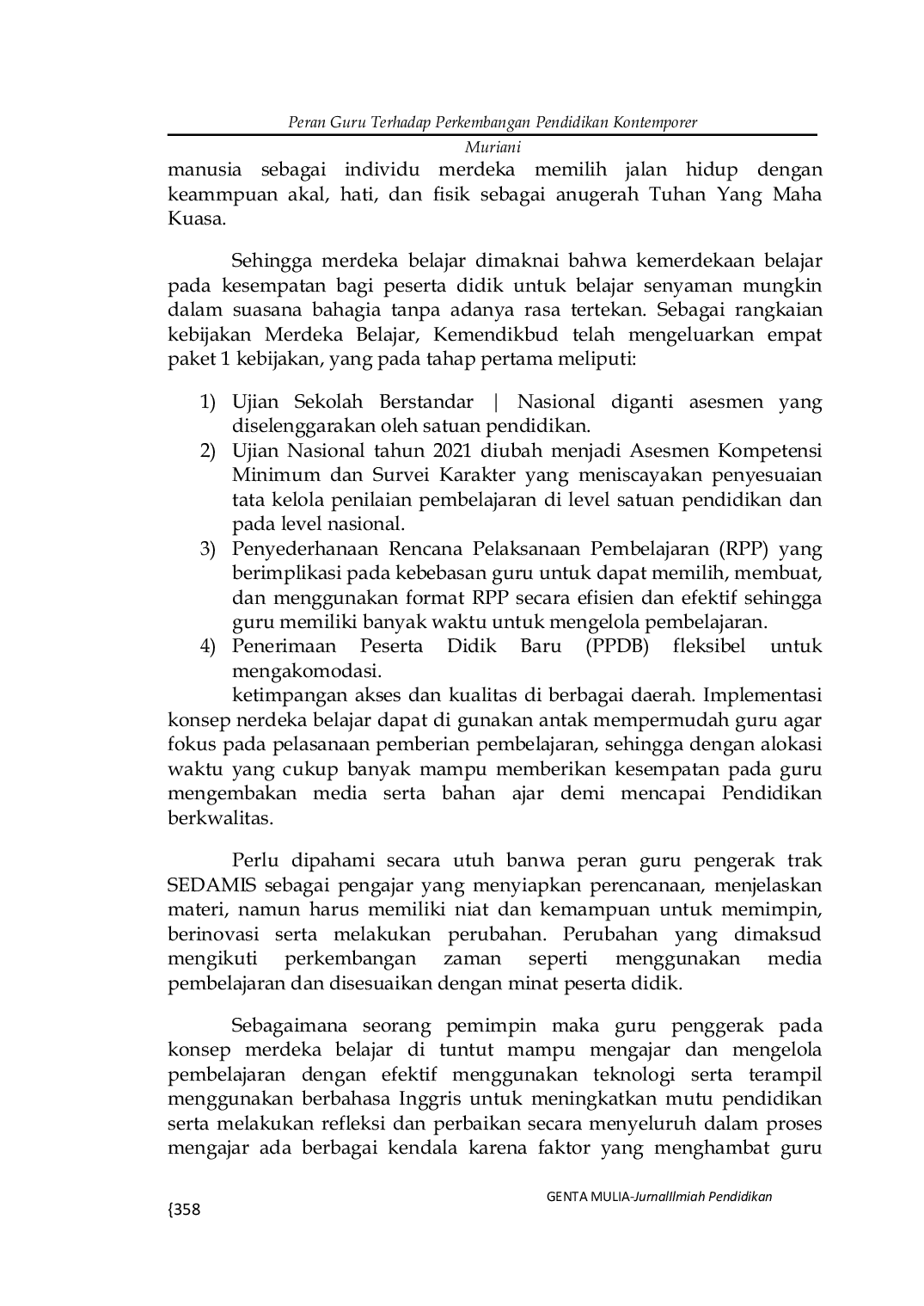 JURIS Peran Guru Terhadap Perkembangan Pendidikan Kontemporer Terhadap Kurikulum Merdeka