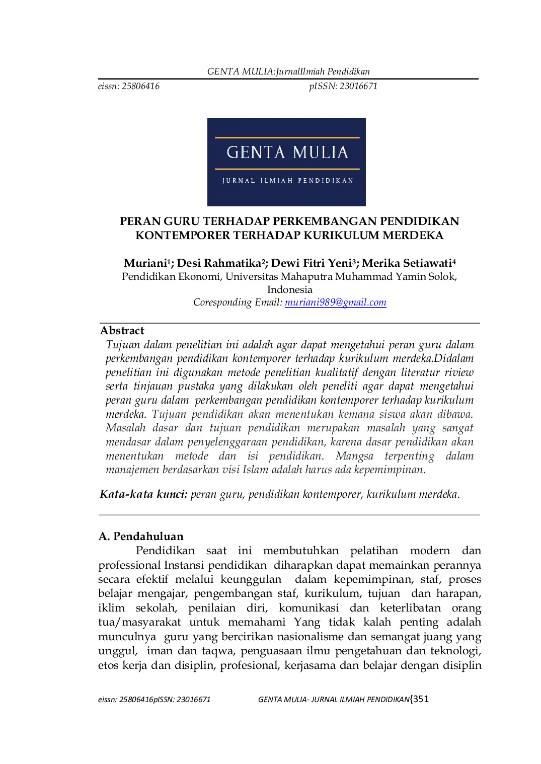 JURIS Peran Guru Terhadap Perkembangan Pendidikan Kontemporer Terhadap Kurikulum Merdeka