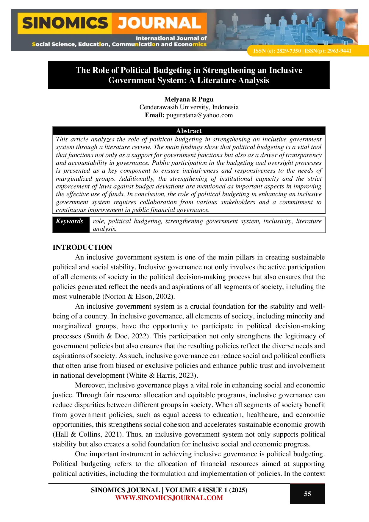 JURIS The Role of Political Budgeting in Strengthening an Inclusive Government System A Literature Analysis