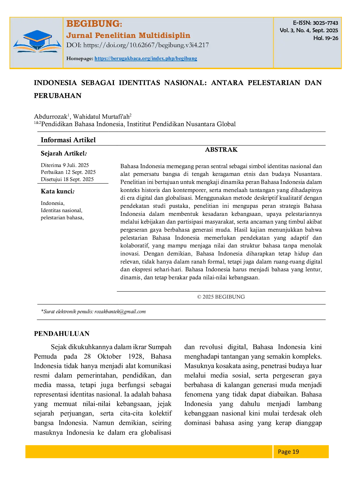 JURIS Indonesia Sebagai Identitas Nasional Antara Pelestarian Dan Perubahan