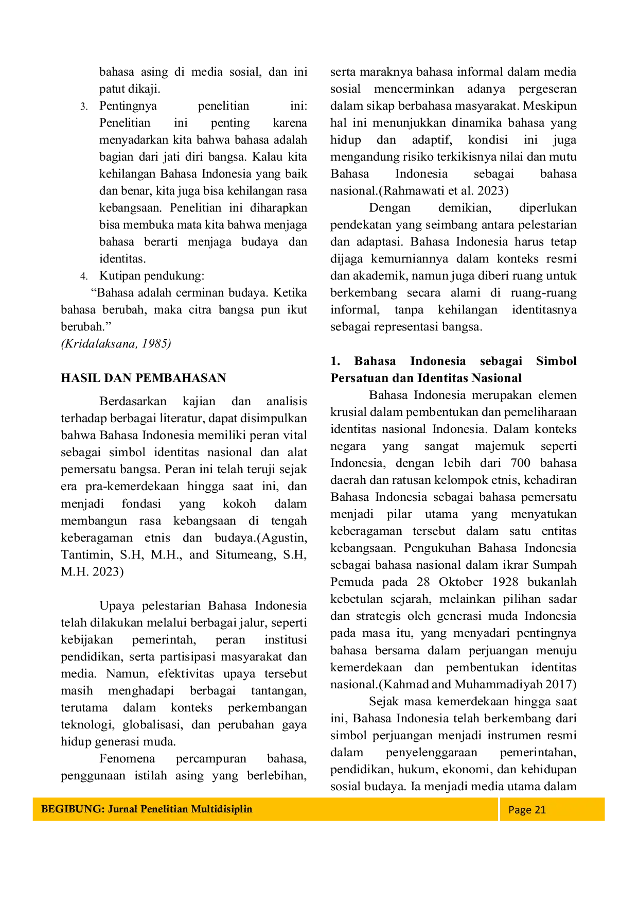 JURIS Indonesia Sebagai Identitas Nasional Antara Pelestarian Dan Perubahan