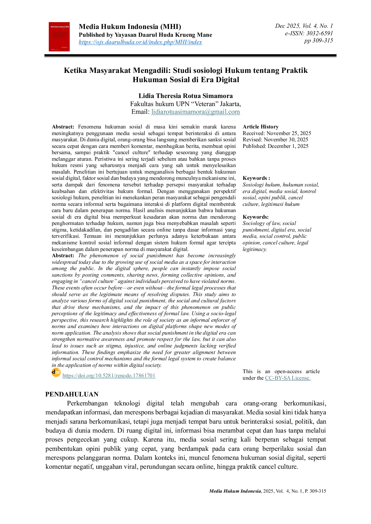 JURIS Ketika Masyarakat Mengadili Studi sosiologi Hukum tentang Praktik Hukuman Sosial di Era Digital