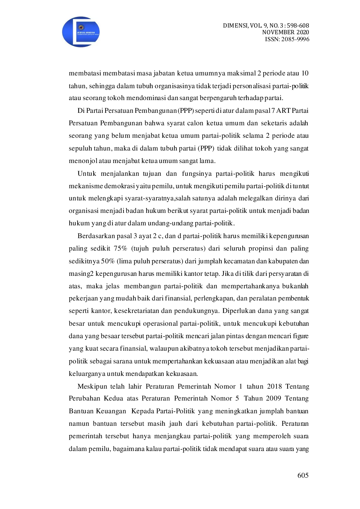 JURIS Perlindungan Partai Politik Dari Personalisasi Partai Politik