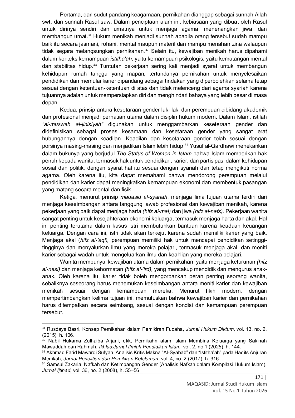 JURIS Menunda Pernikahan Karena Karier Analisis Fikih Kontemporer Dan Maqashid Syari ah