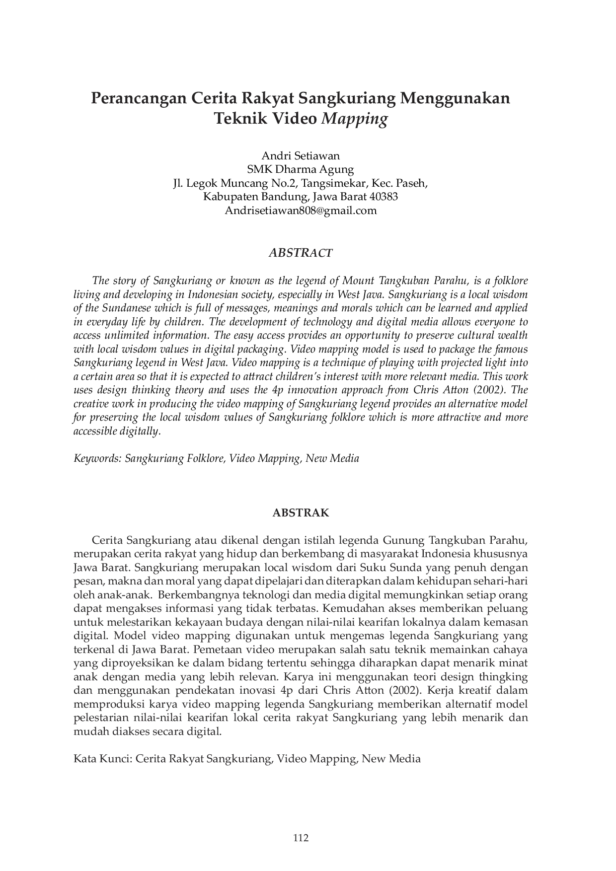 JURIS Perancangan Cerita Rakyat Sangkuriang Menggunakan Teknik Video Mapping