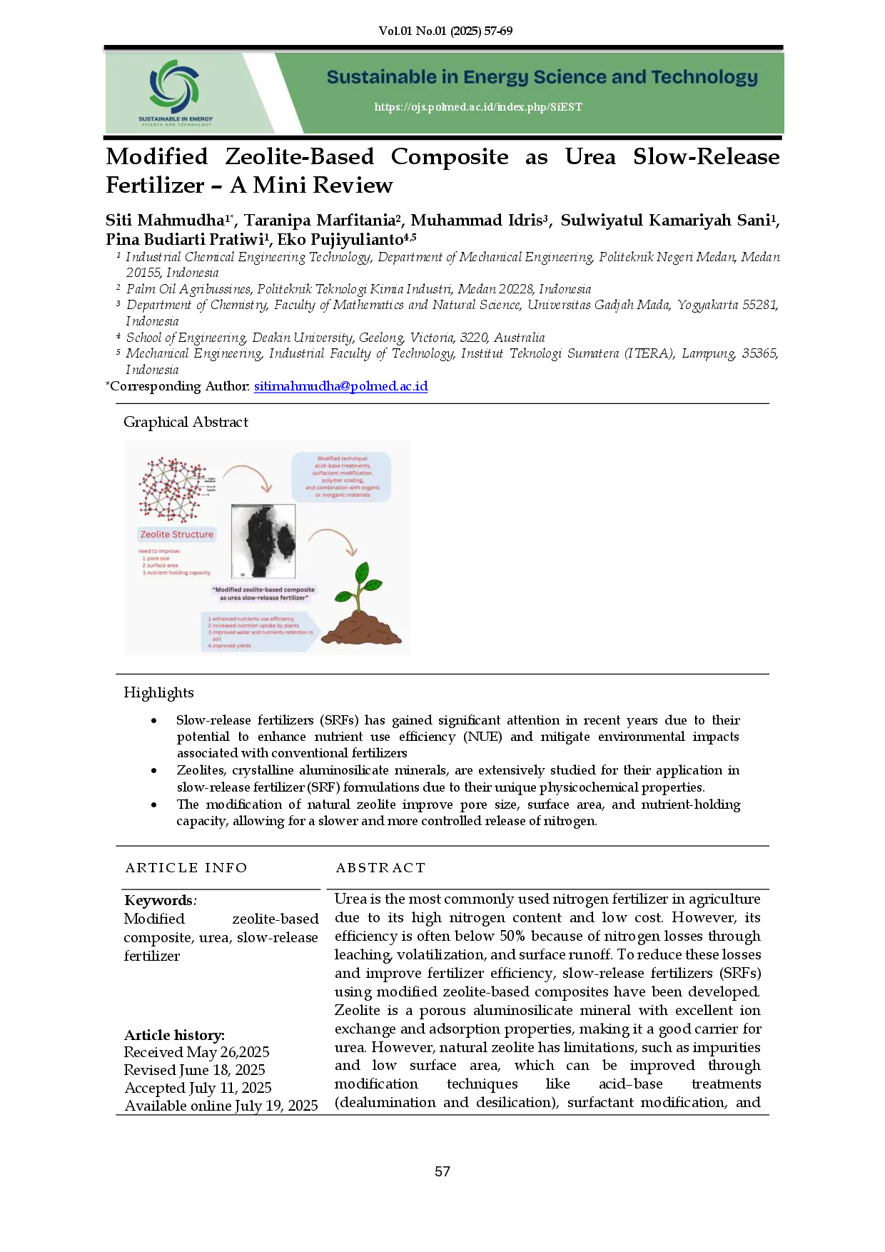 juris Modified Zeolite Based Composite as Urea Slow Release Fertilizer A Mini Review