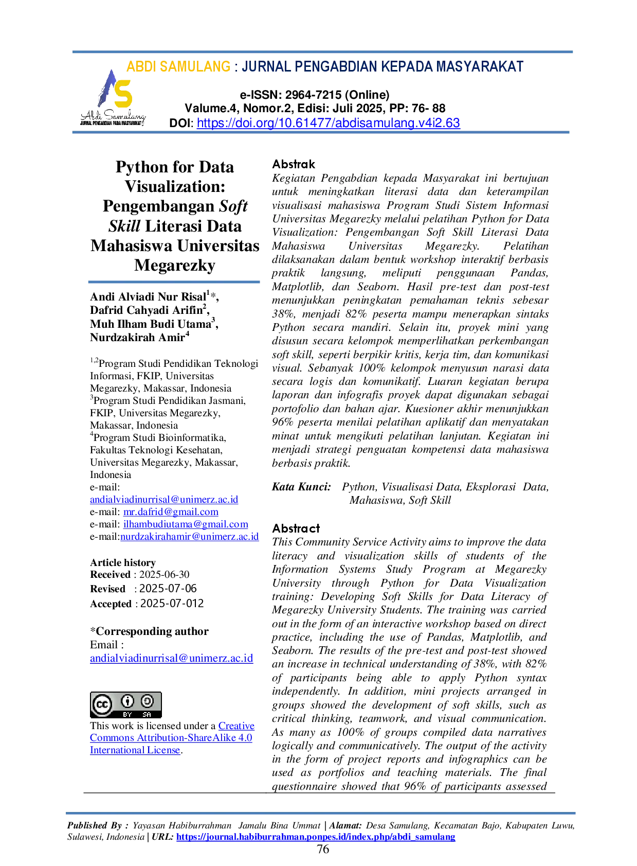juris Python for Data Visualization Pengembangan Soft Skill Literasi Data Mahasiswa Universitas Megarezky