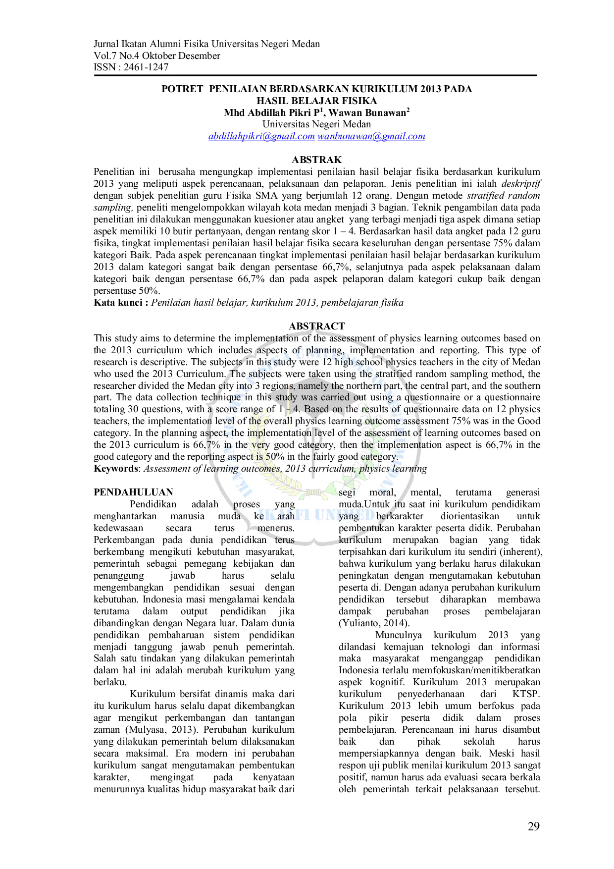 JURIS PORTRAIT Of ASSESSMENT BASED On CURRICULUM 2013 At PHYSICS LEARNING RESULTS