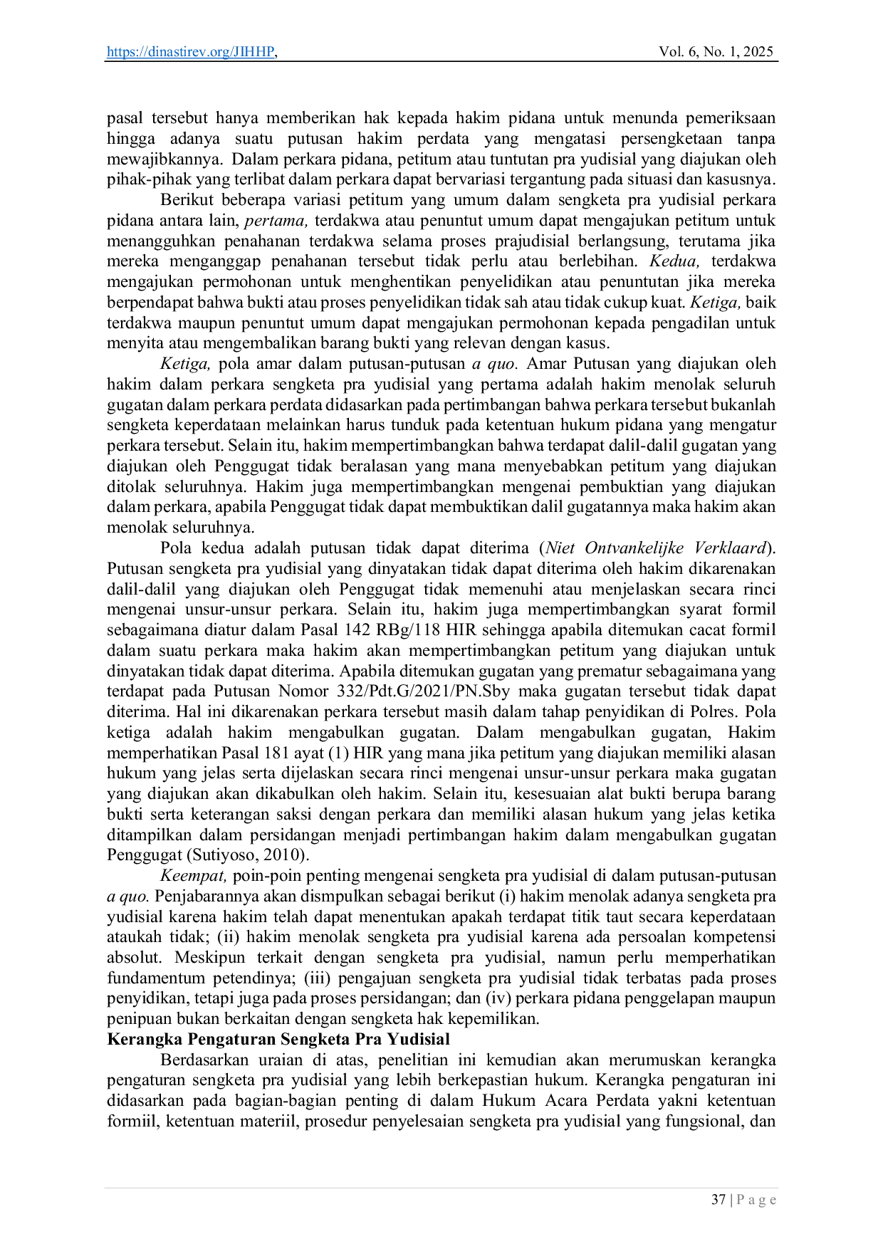 JURIS Paralelitas Penyelesaian Perkara Perdata dan Pidana Studi Putusan mengenai Sengketa Pra Yudisial