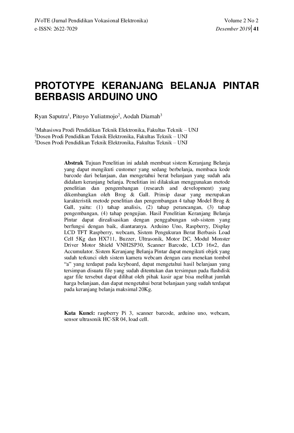 JURIS Prototype Keranjang Belanja Pintar Berbasis Arduino Uno