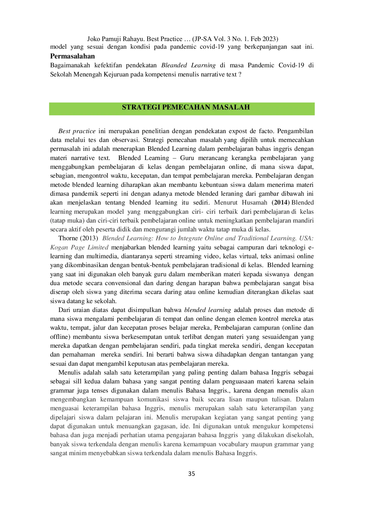 JURIS Efektivitas Metode Blended Learning dalam Pembelajaran Bahasa Inggris pada Kompetensi Menulis Narative Text pada Siswa SMK Negeri 3 Kendal