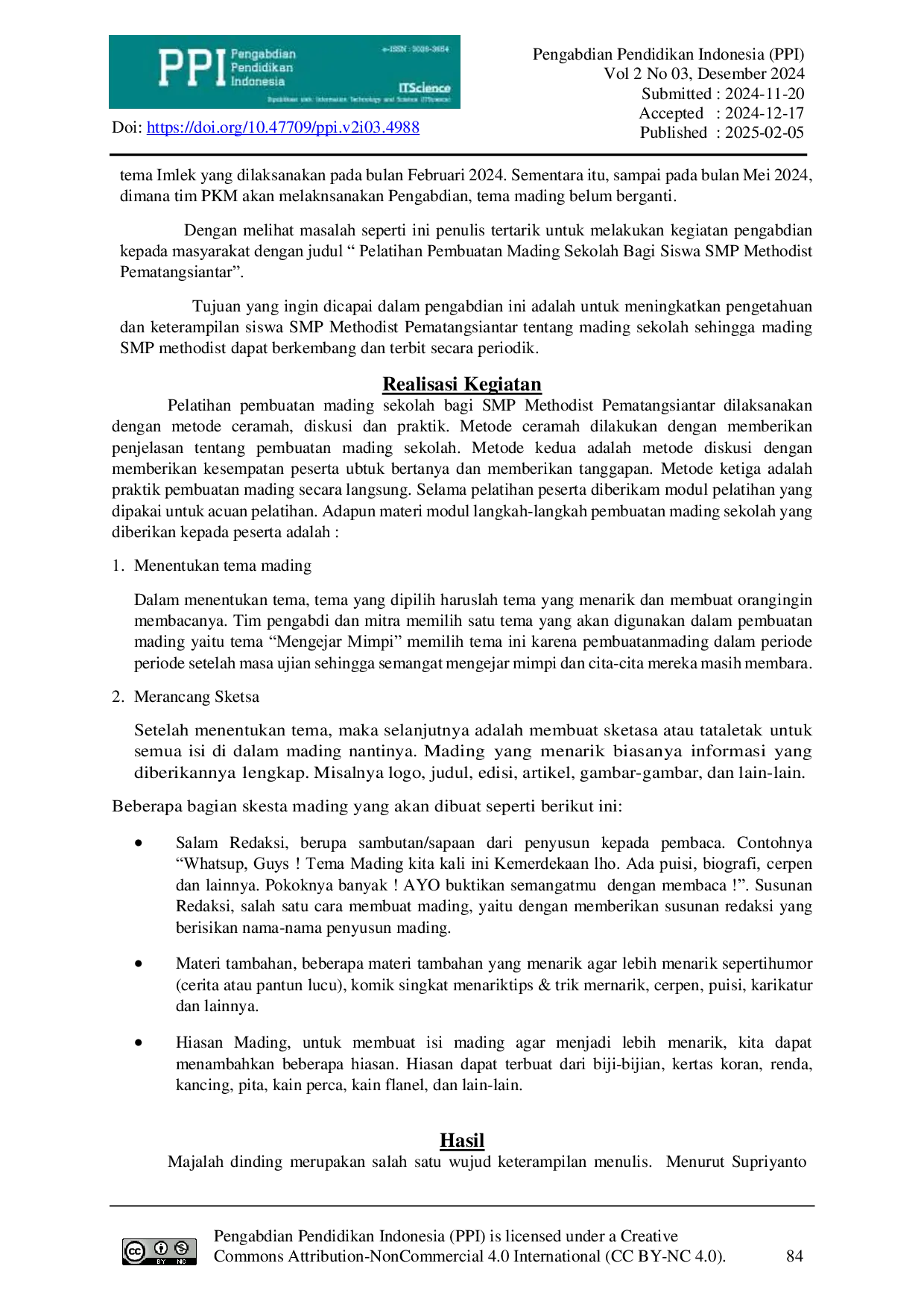 JURIS Pembuatan Mading Sekolah untuk Meningkatkan Kreativitas Siswa SMP Methodist Pematang Siantar