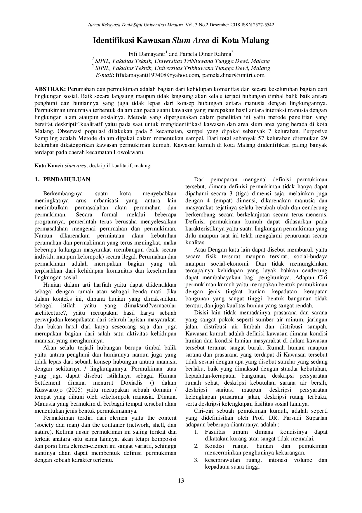 JURIS Identifikasi Kawasan Slum Area di Kota Malang