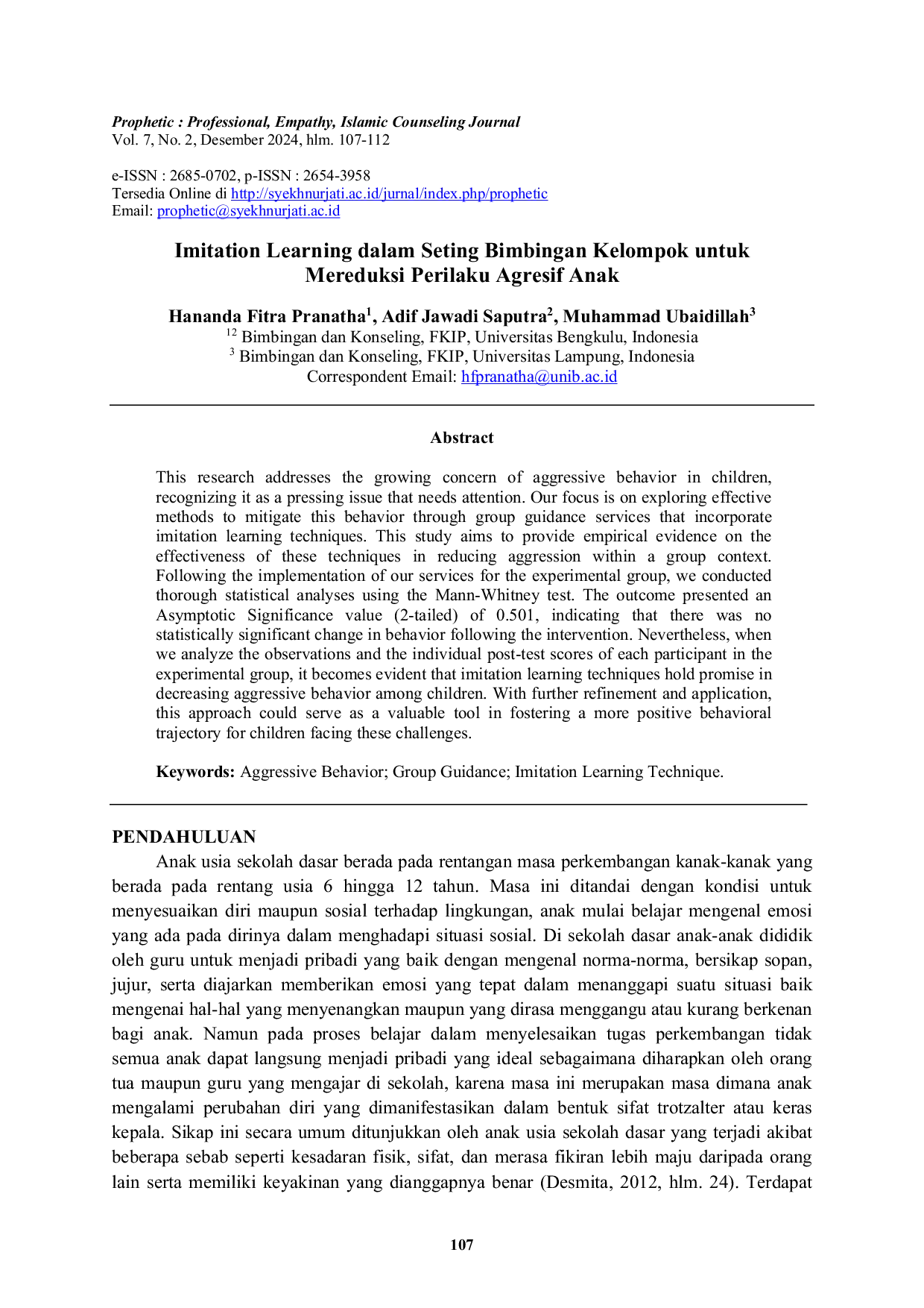 JURIS Imitation Learning dalam Seting Bimbingan Kelompok untuk Mereduksi Perilaku Agresif Anak