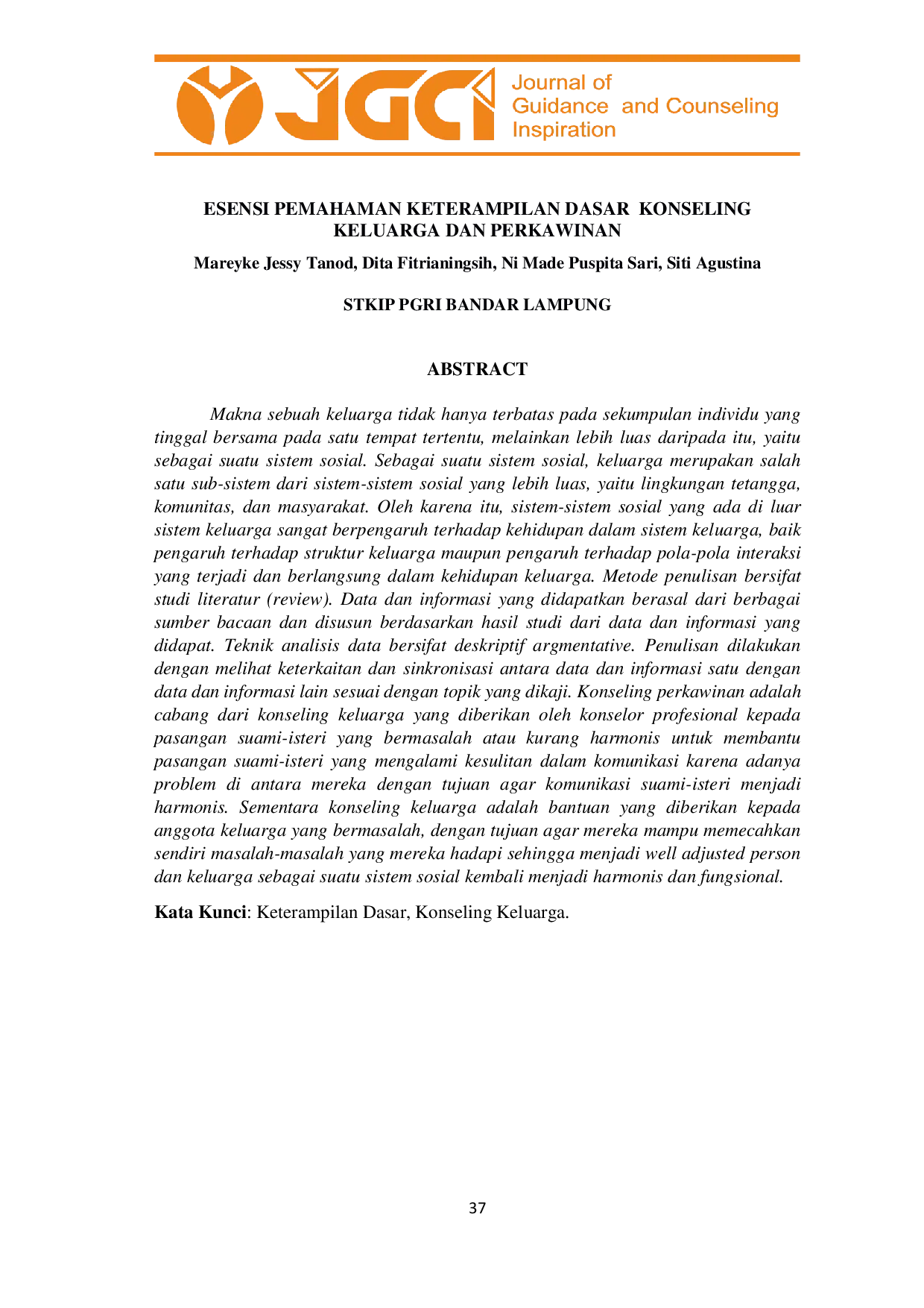 JURIS Esensi Pemahaman Keterampilan Dasar Konseling Keluarga Dan Perkawinan