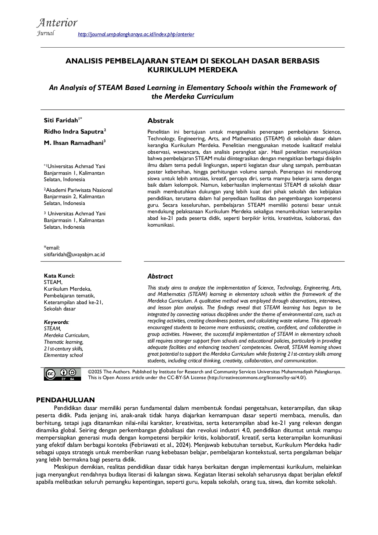 JURIS Analisis Pembelajaran Steam Di Sekolah Dasar Berbasis Kurikulum Merdeka