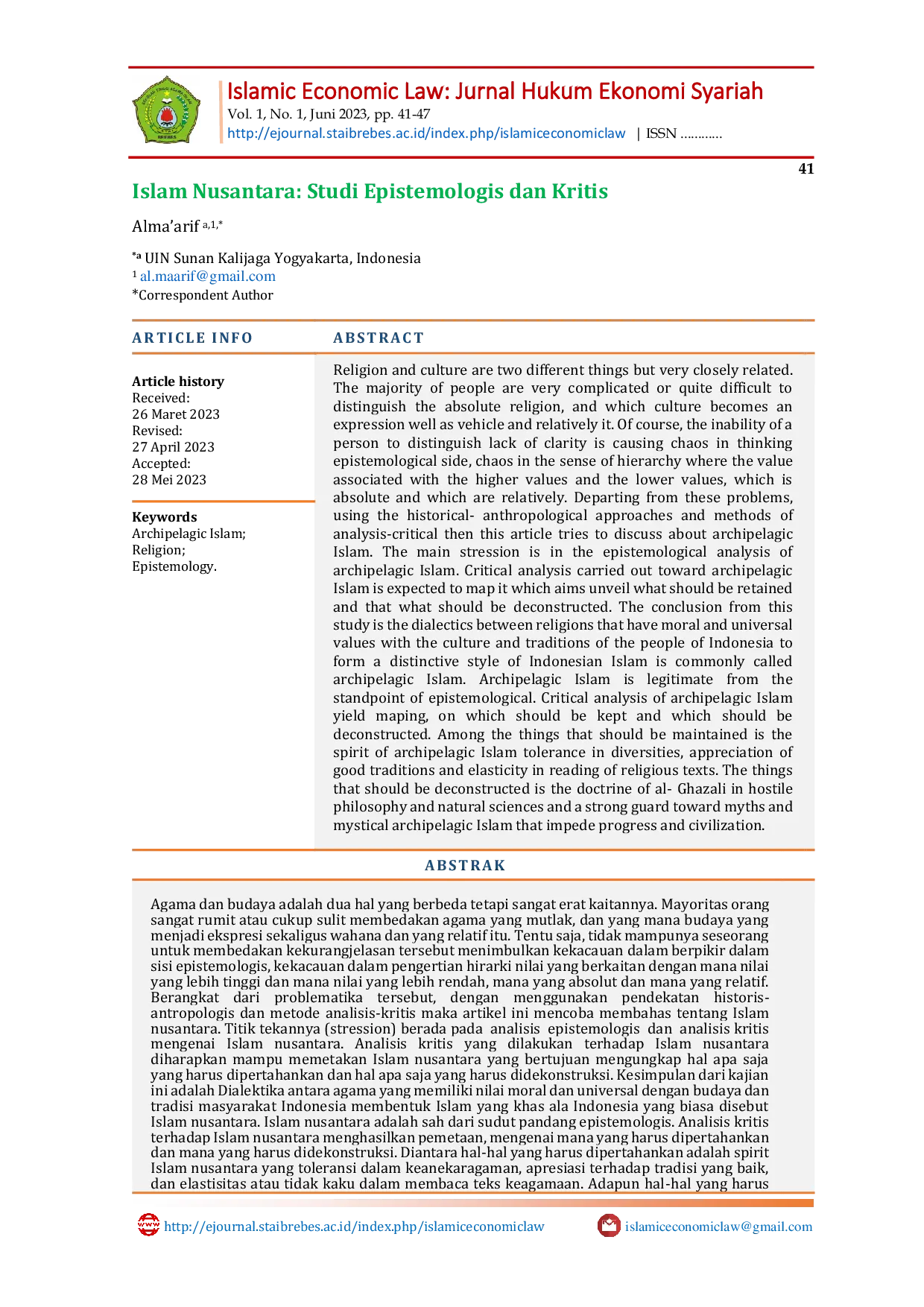 JURIS Islam Nusantara Studi Epistemologis dan Kritis