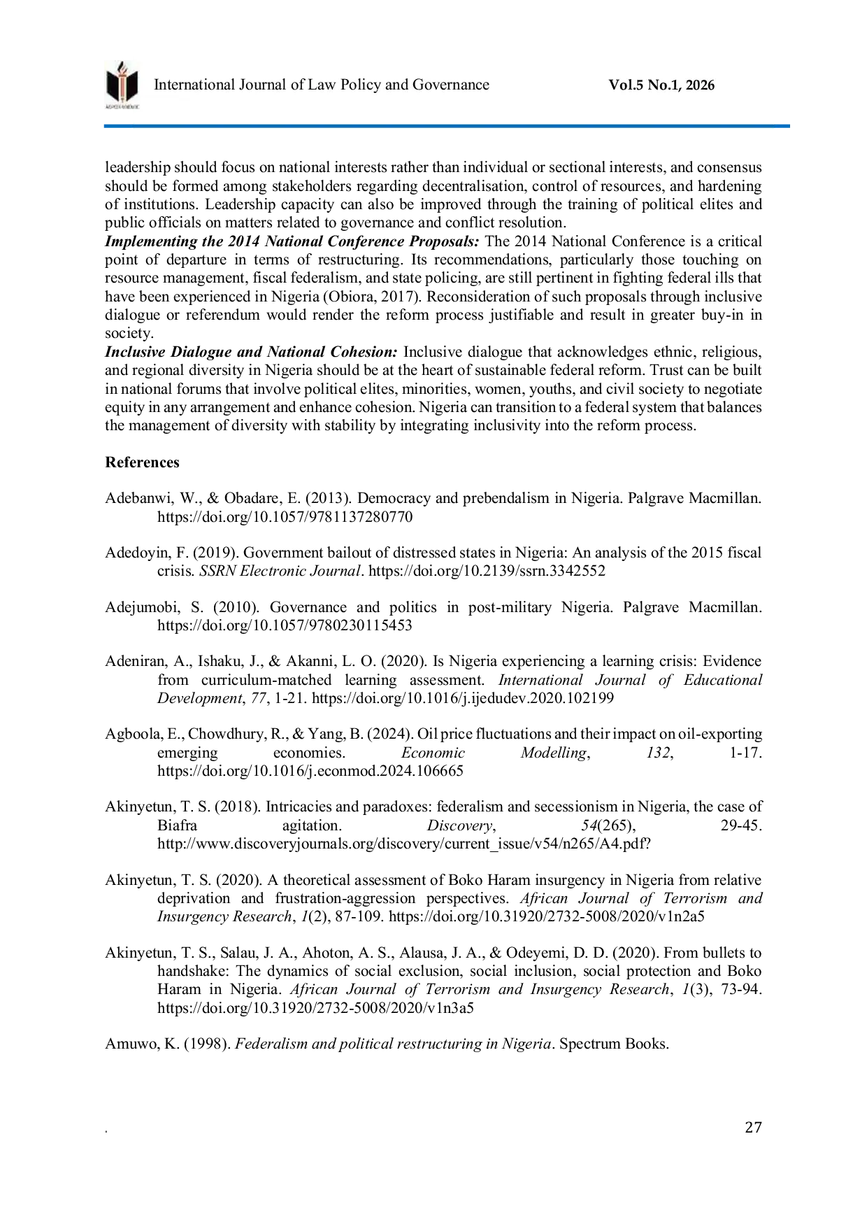JURIS Federalism in Nigeria Between Constitutional Design and Political Reality