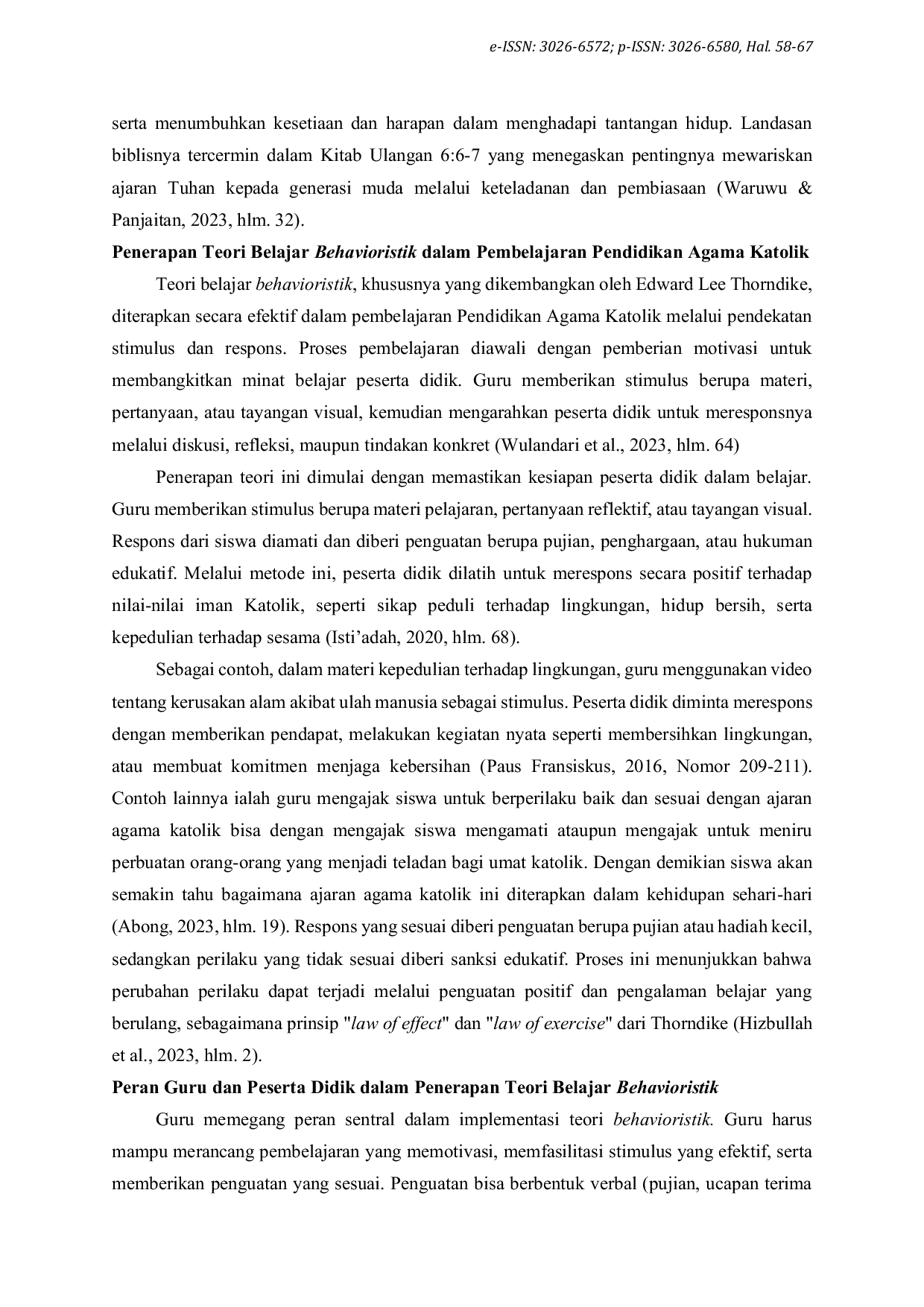 JURIS Teori Belajar Behavioristik Edward Lee Thorndike dan Penerapannya dalam Pembelajaran Pendidikan Agama Katolik